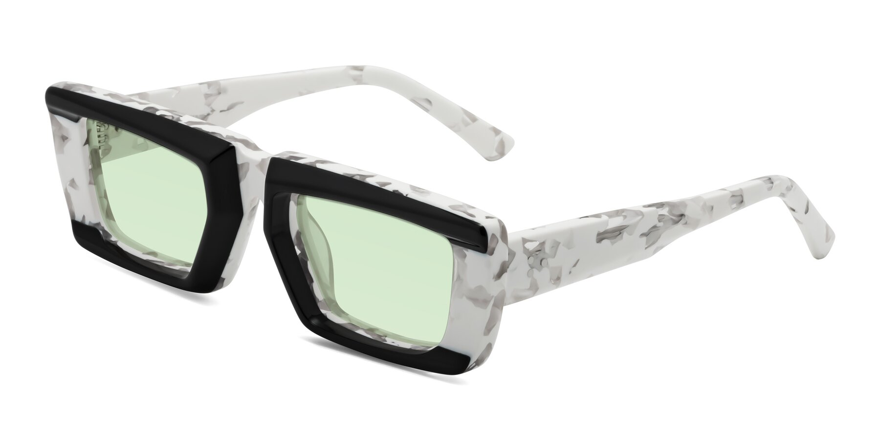 Angle of Hasan in Black-White Tortoise with Light Green Tinted Lenses