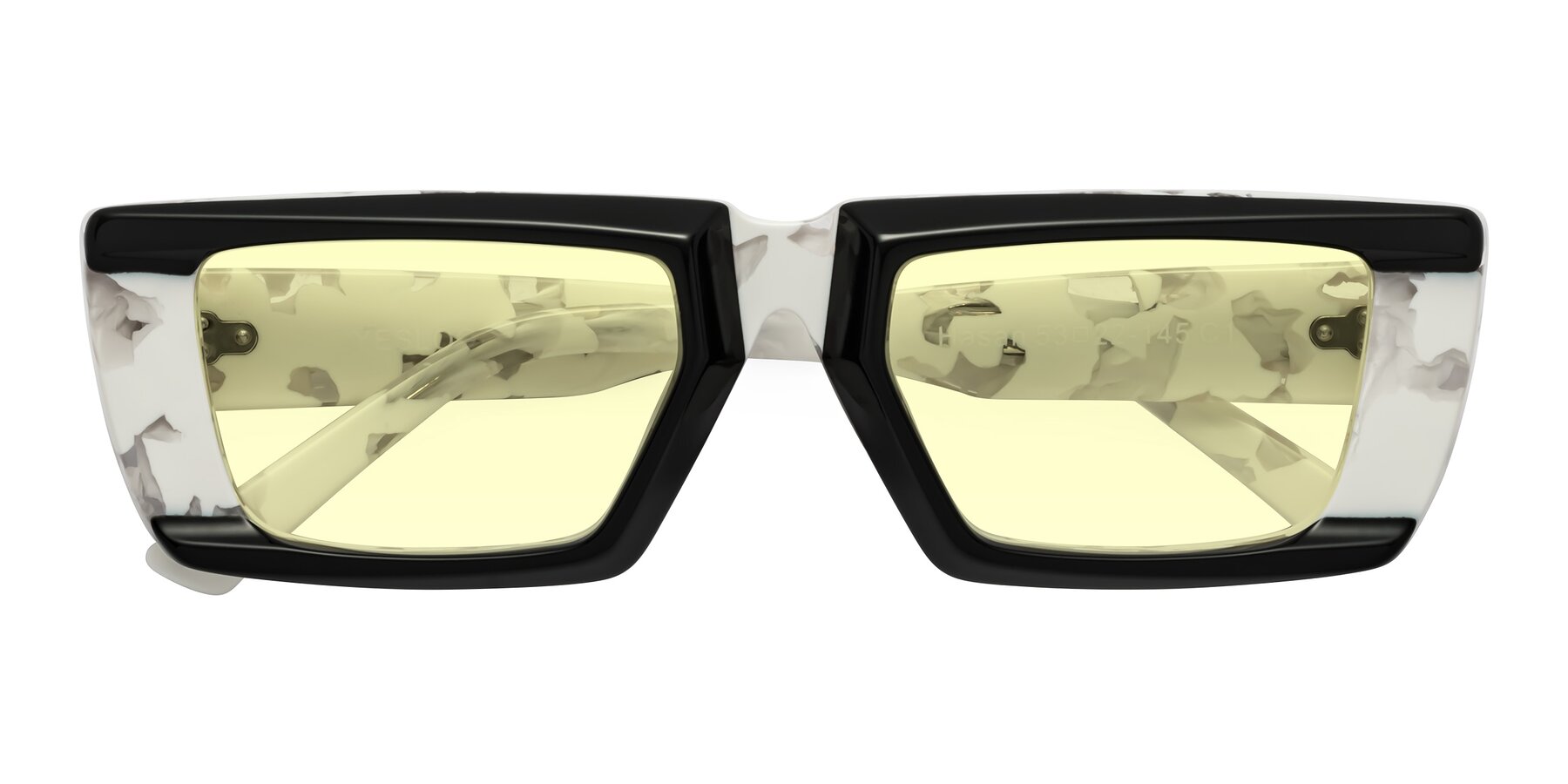 Folded Front of Hasan in Black-White Tortoise with Light Yellow Tinted Lenses