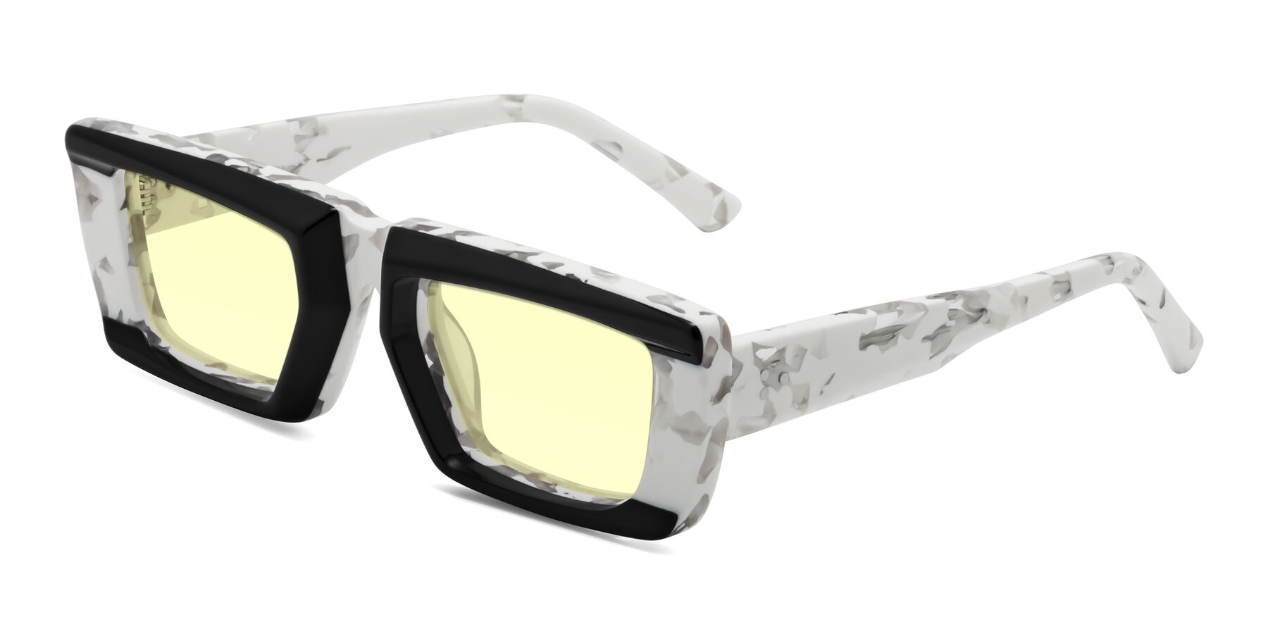 Angle of Hasan in Black-White Tortoise with Light Yellow Tinted Lenses