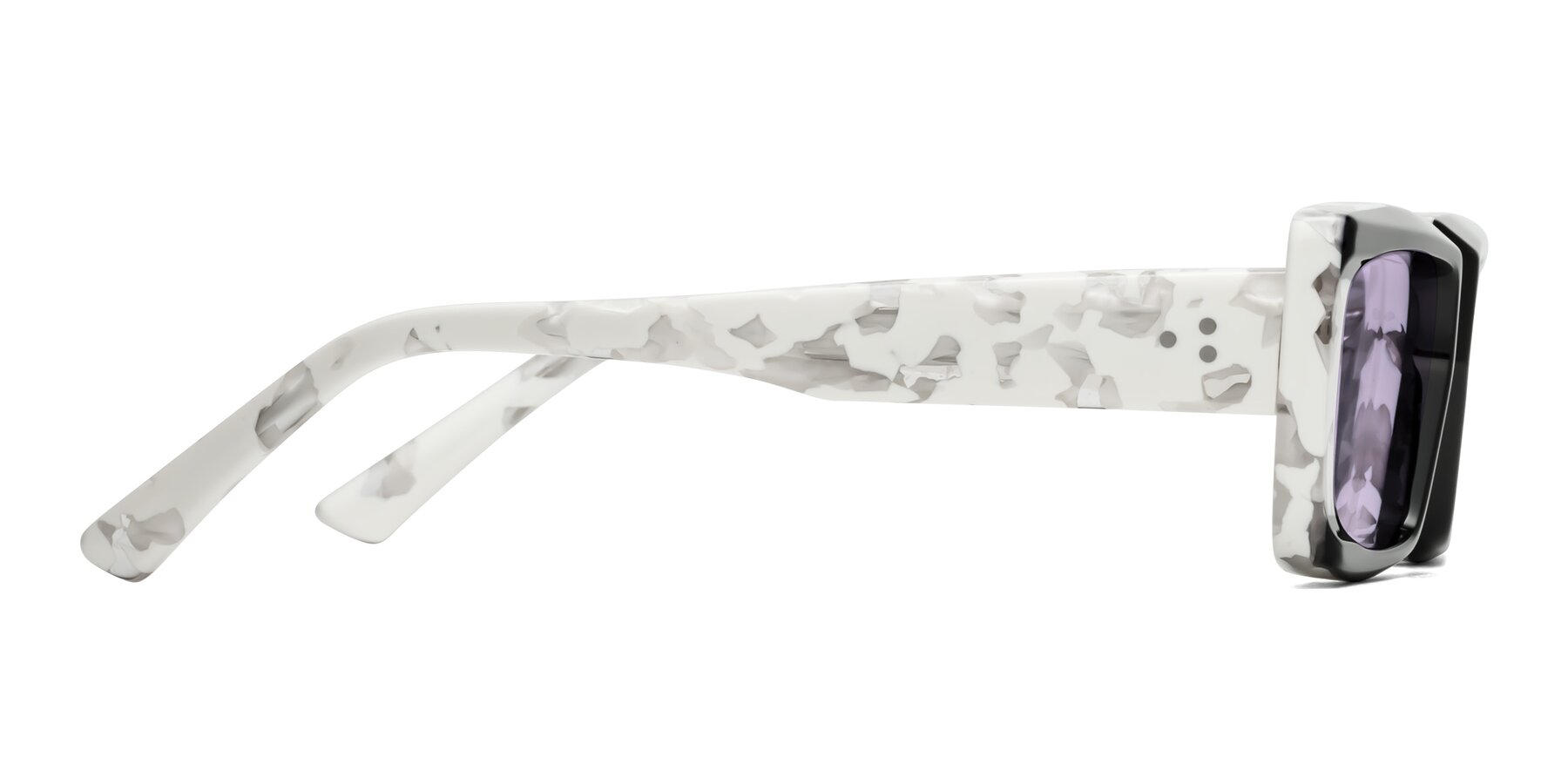 Side of Hasan in Black-White Tortoise with Light Purple Tinted Lenses