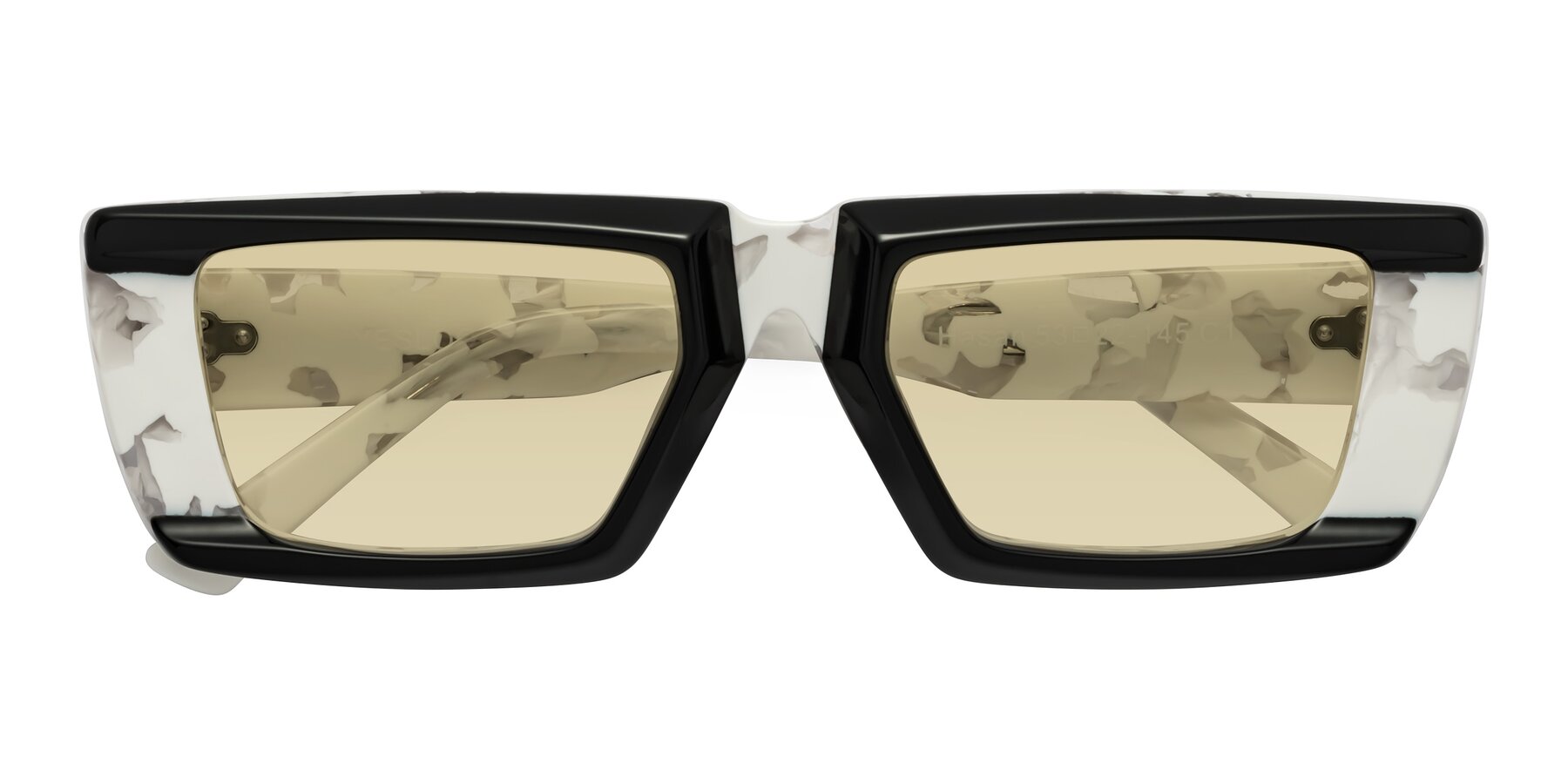 Folded Front of Hasan in Black-White Tortoise with Light Champagne Tinted Lenses