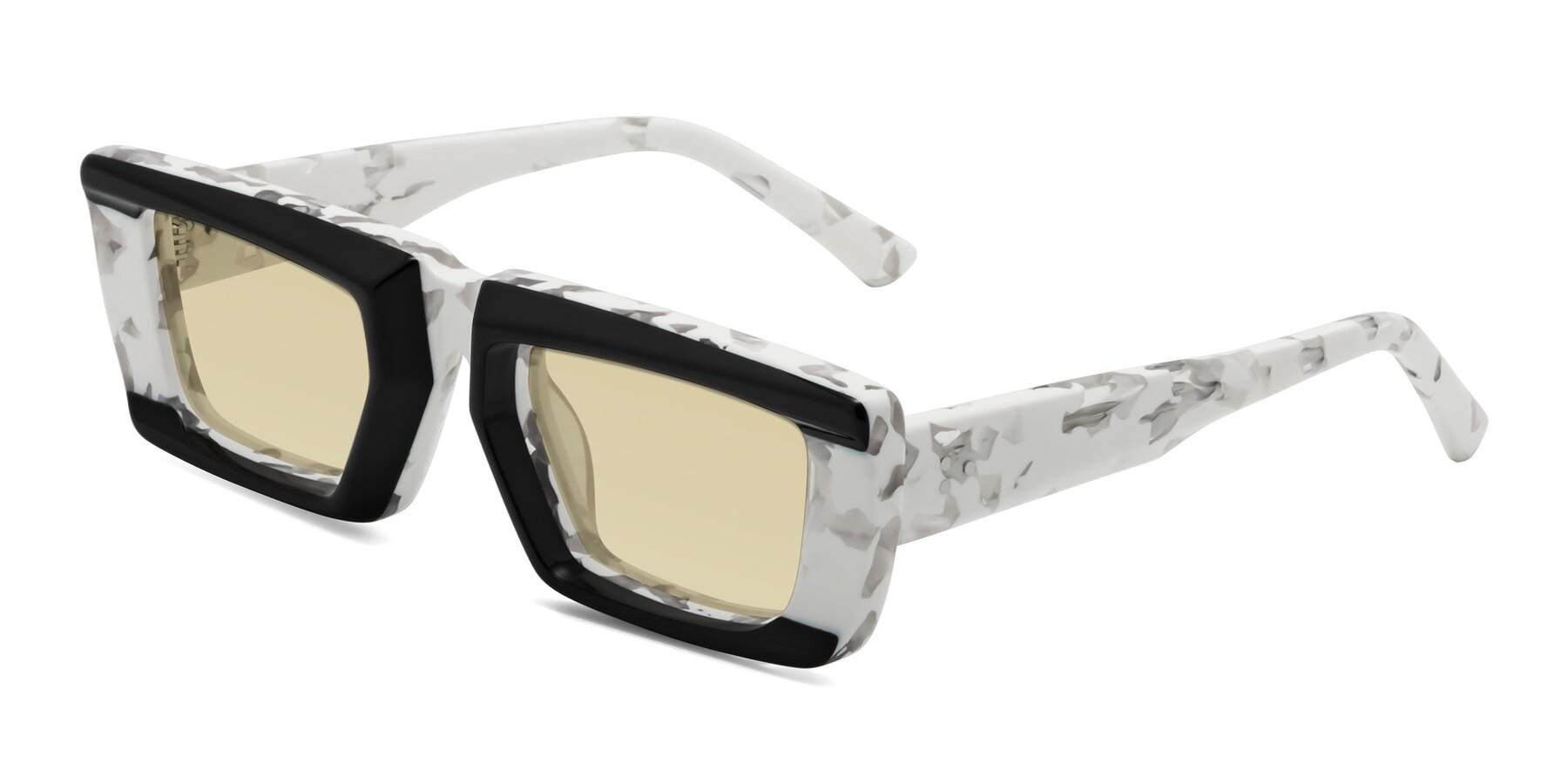 Angle of Hasan in Black-White Tortoise with Light Champagne Tinted Lenses
