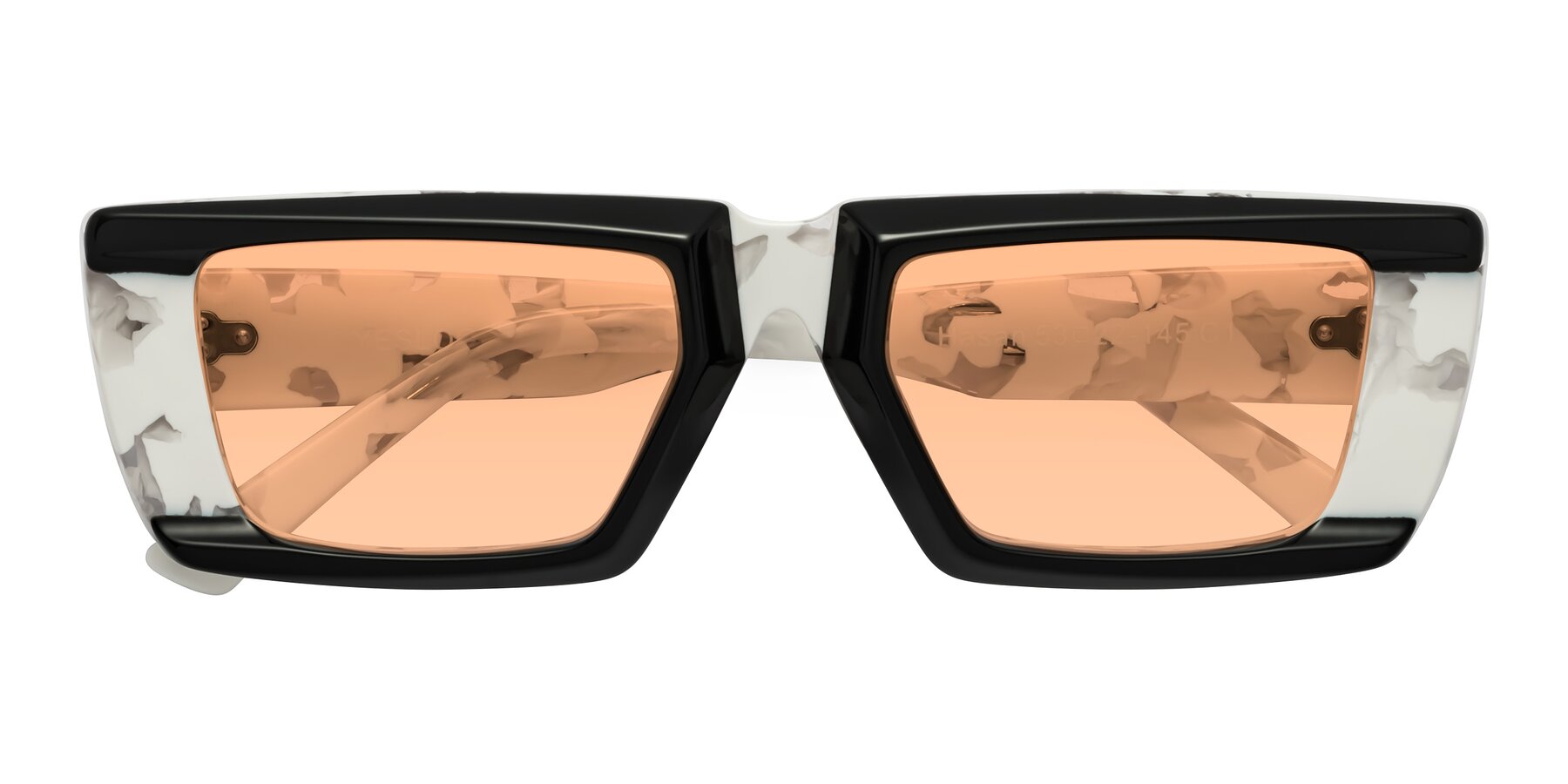 Folded Front of Hasan in Black-White Tortoise with Light Orange Tinted Lenses