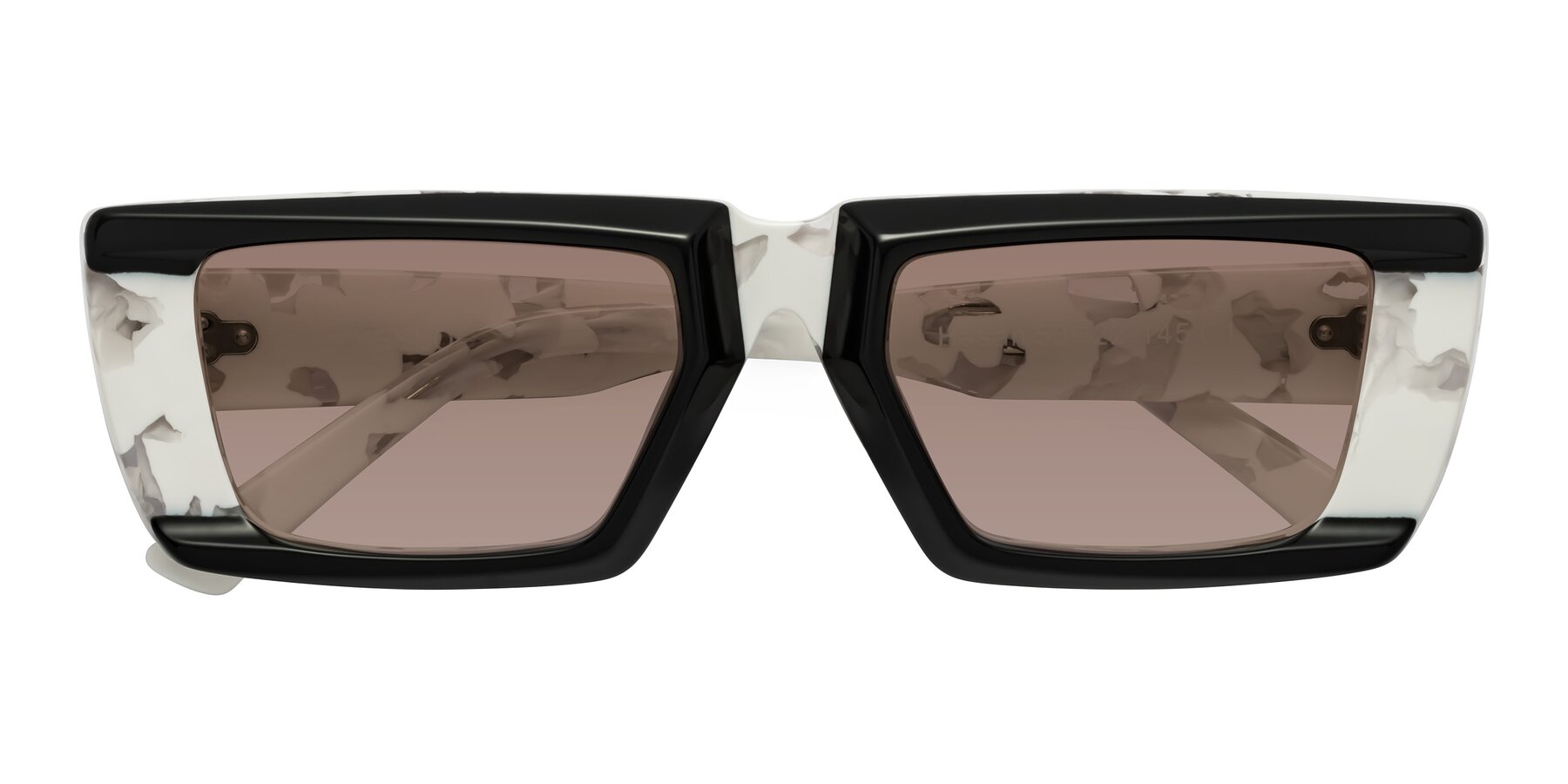 Folded Front of Hasan in Black-White Tortoise with Medium Brown Tinted Lenses