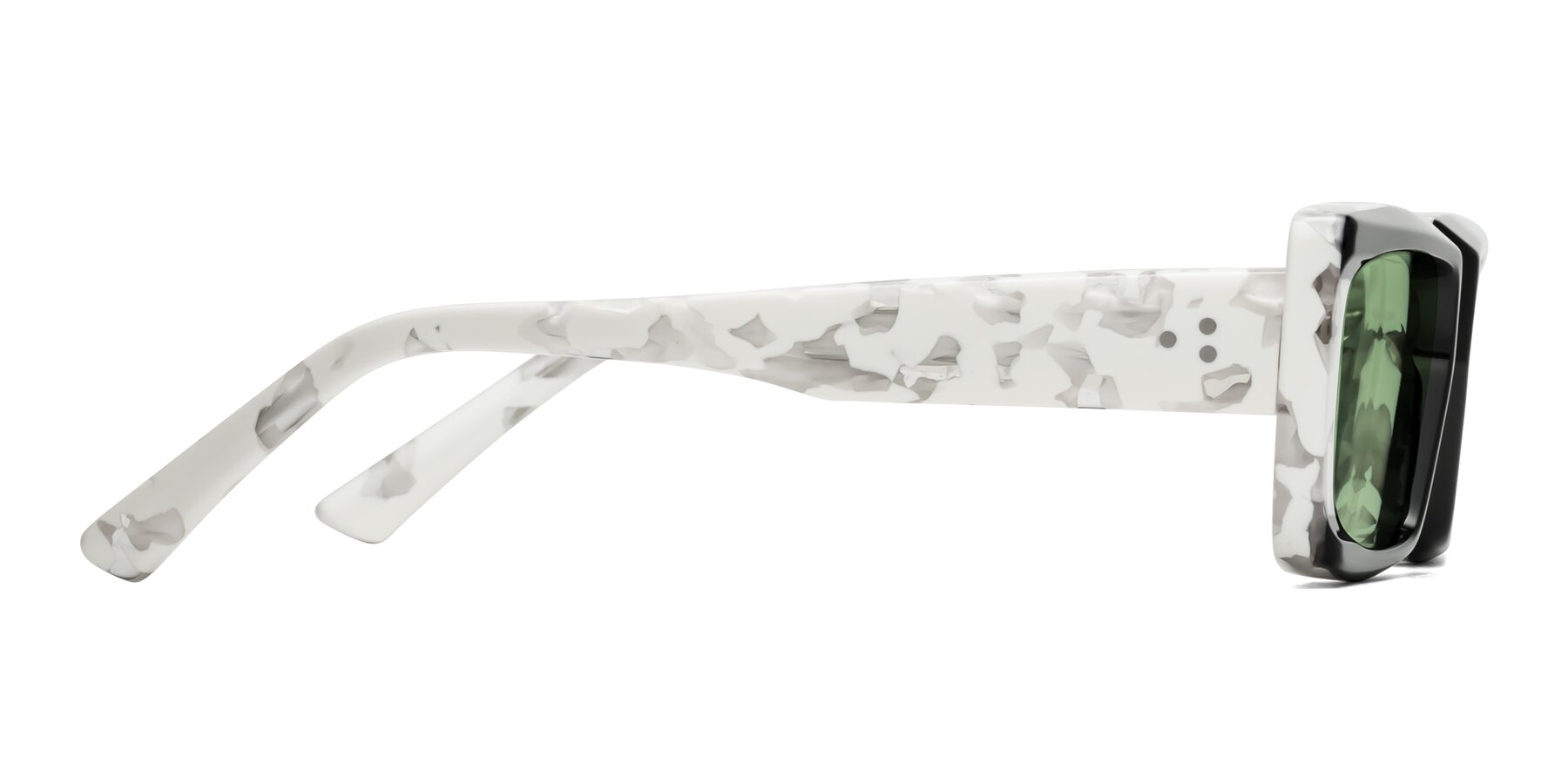 Side of Hasan in Black-White Tortoise with Medium Green Tinted Lenses