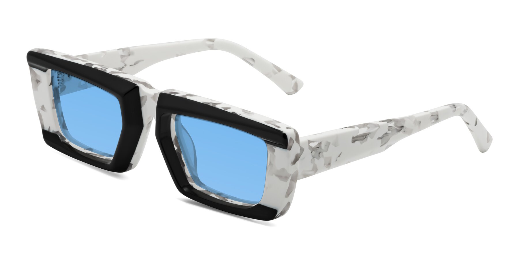 Angle of Hasan in Black-White Tortoise with Medium Blue Tinted Lenses