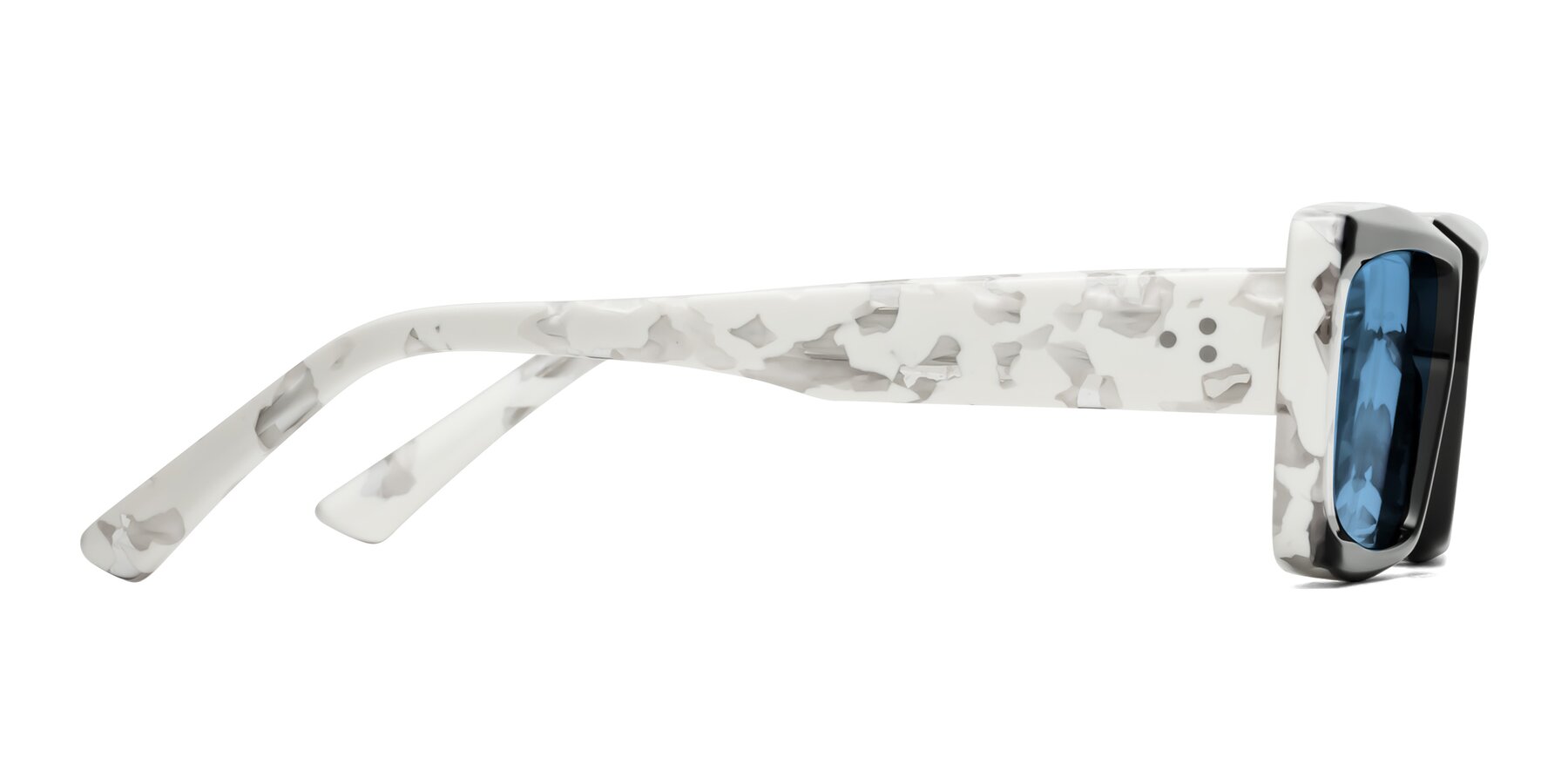 Side of Hasan in Black-White Tortoise with Medium Blue Tinted Lenses