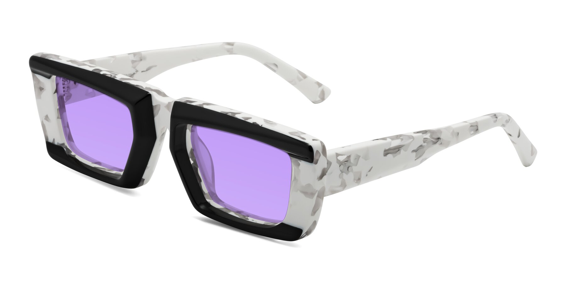 Angle of Hasan in Black-White Tortoise with Medium Purple Tinted Lenses