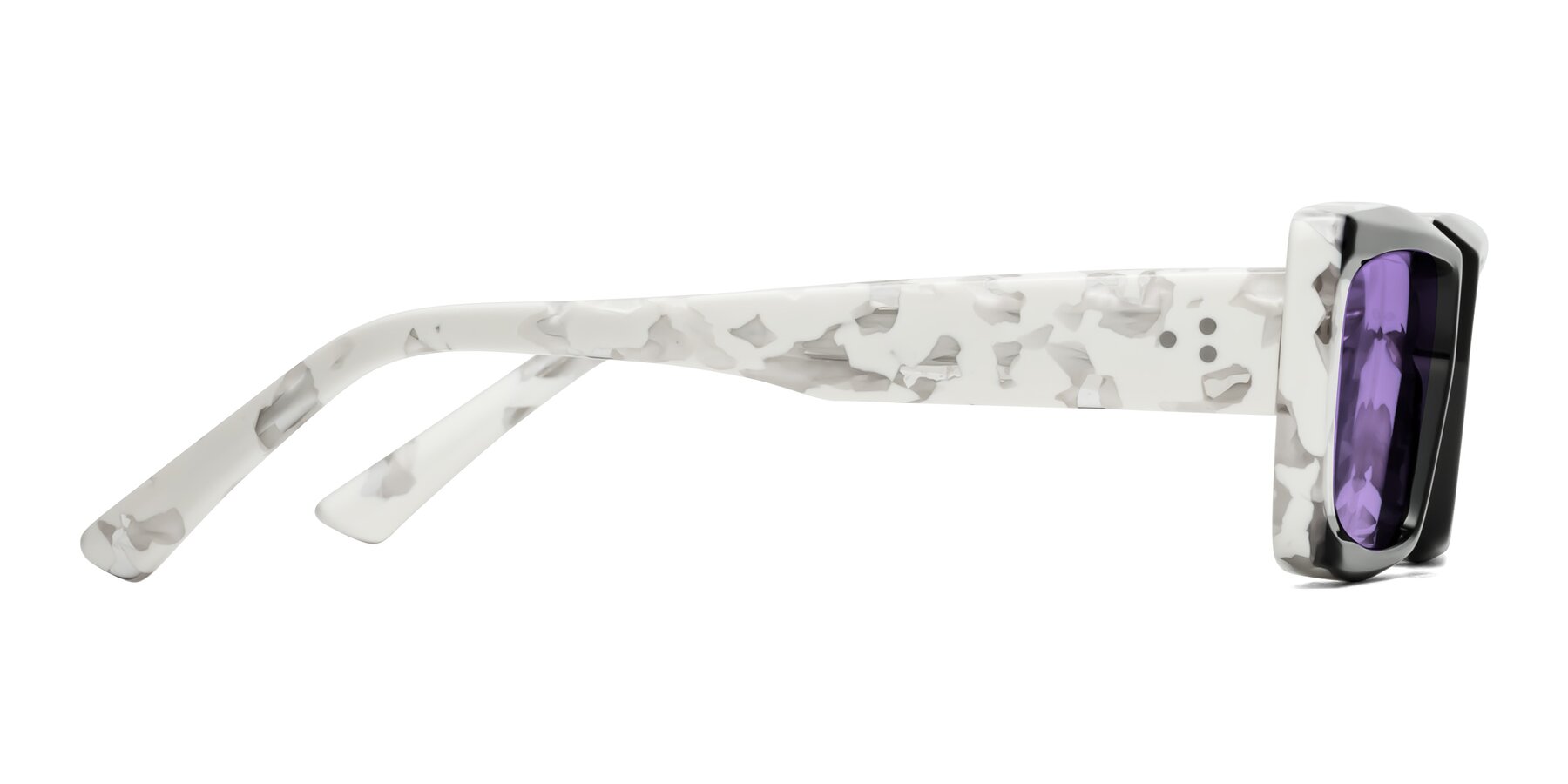 Side of Hasan in Black-White Tortoise with Medium Purple Tinted Lenses