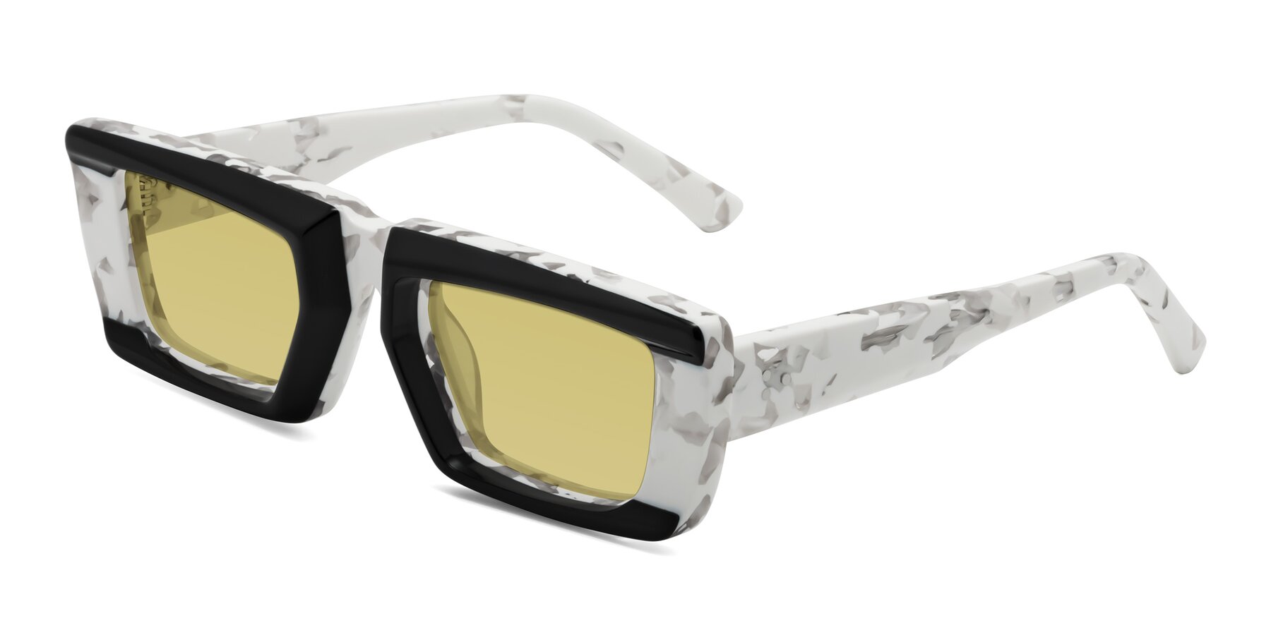 Angle of Hasan in Black-White Tortoise with Medium Champagne Tinted Lenses