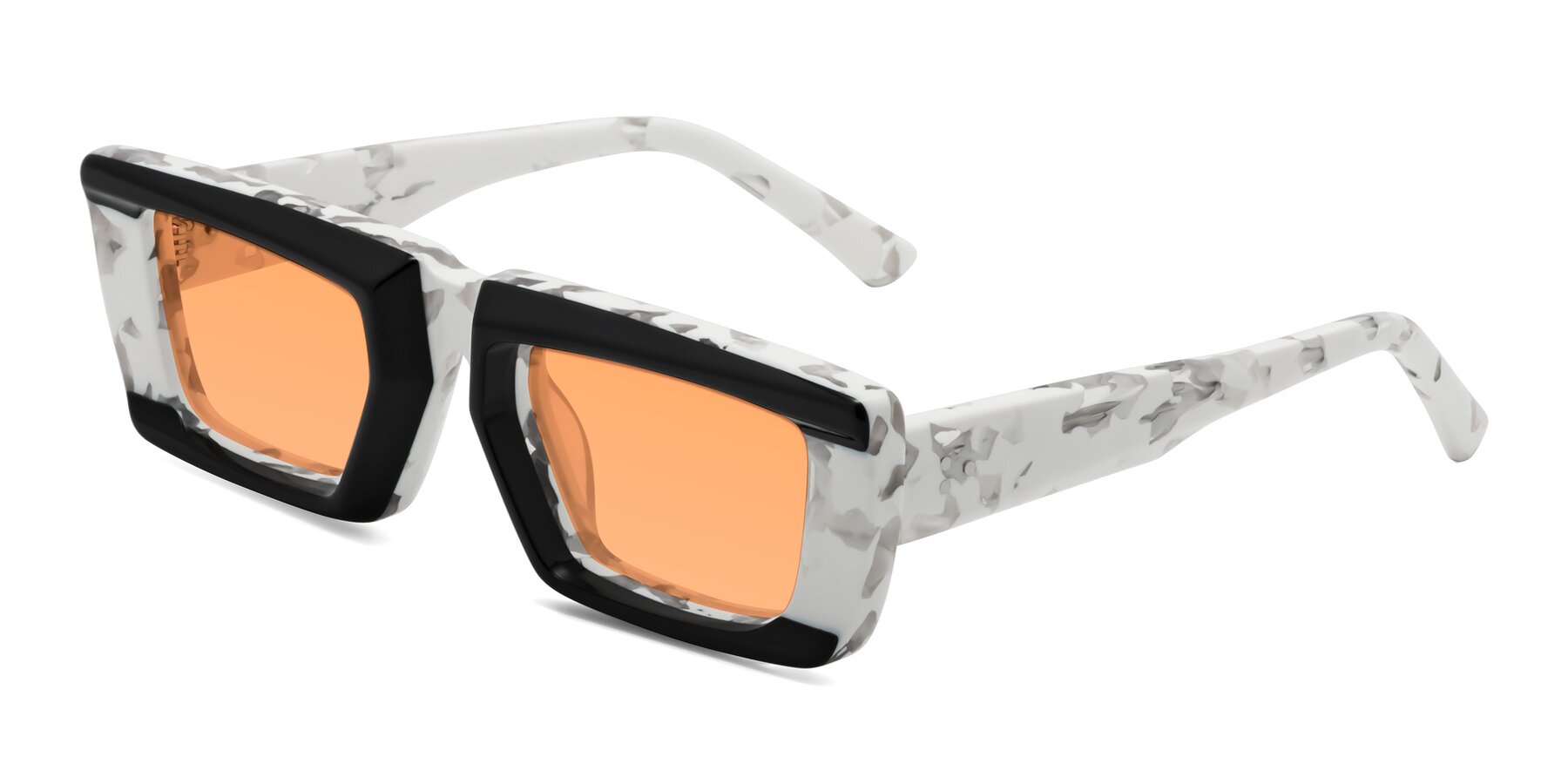 Angle of Hasan in Black-White Tortoise with Medium Orange Tinted Lenses