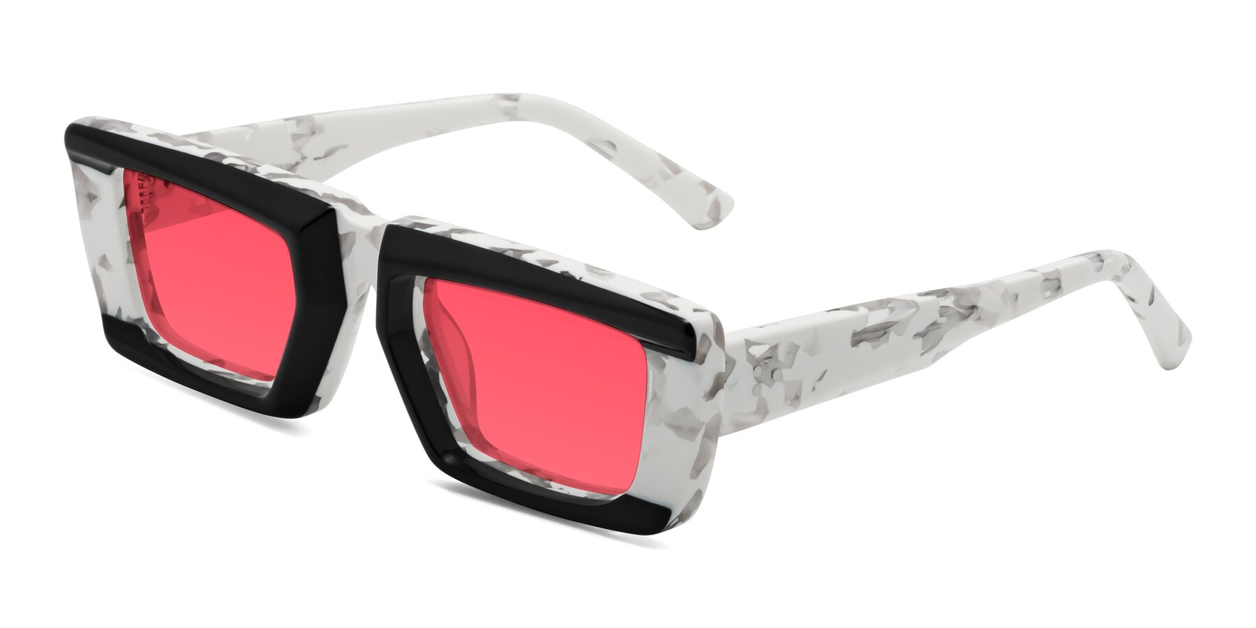 Angle of Hasan in Black-White Tortoise with Red Tinted Lenses