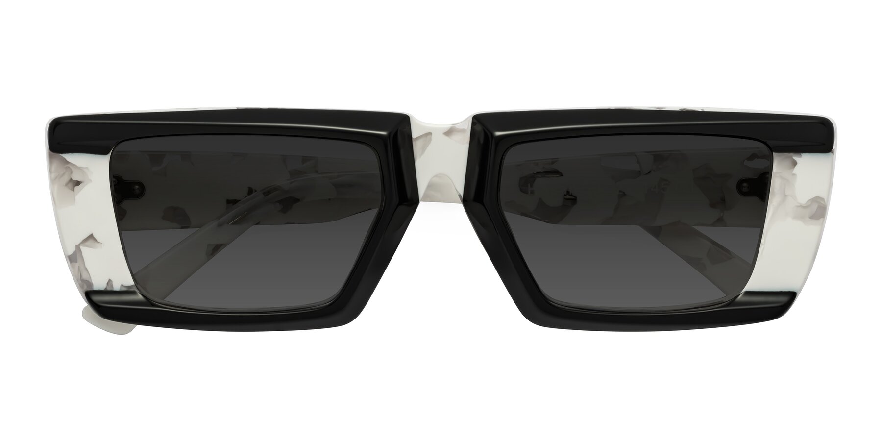 Folded Front of Hasan in Black-White Tortoise with Gray Tinted Lenses