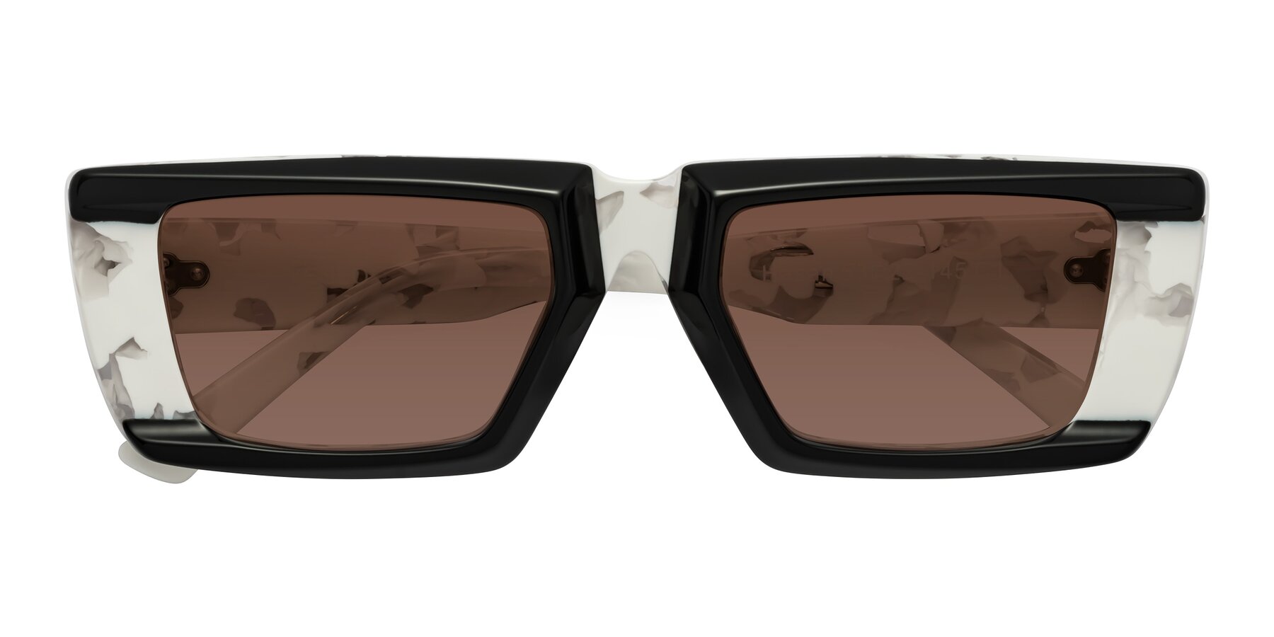 Folded Front of Hasan in Black-White Tortoise with Brown Tinted Lenses