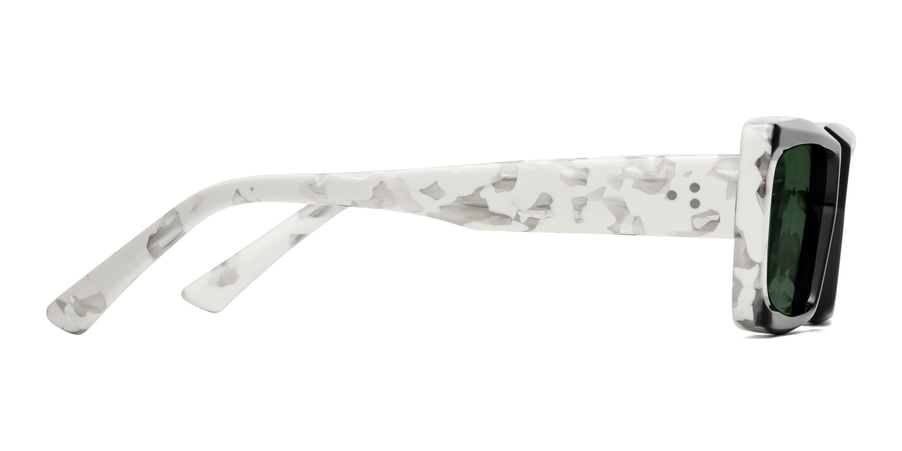 Side of Hasan in Black-White Tortoise with Green Tinted Lenses
