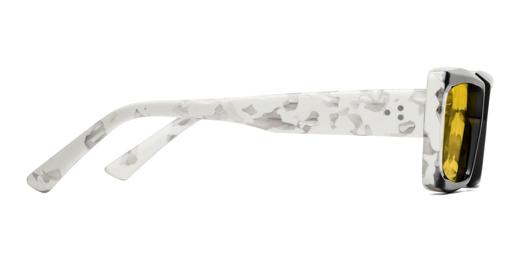 Side of Hasan in Black-White Tortoise with Yellow Tinted Lenses
