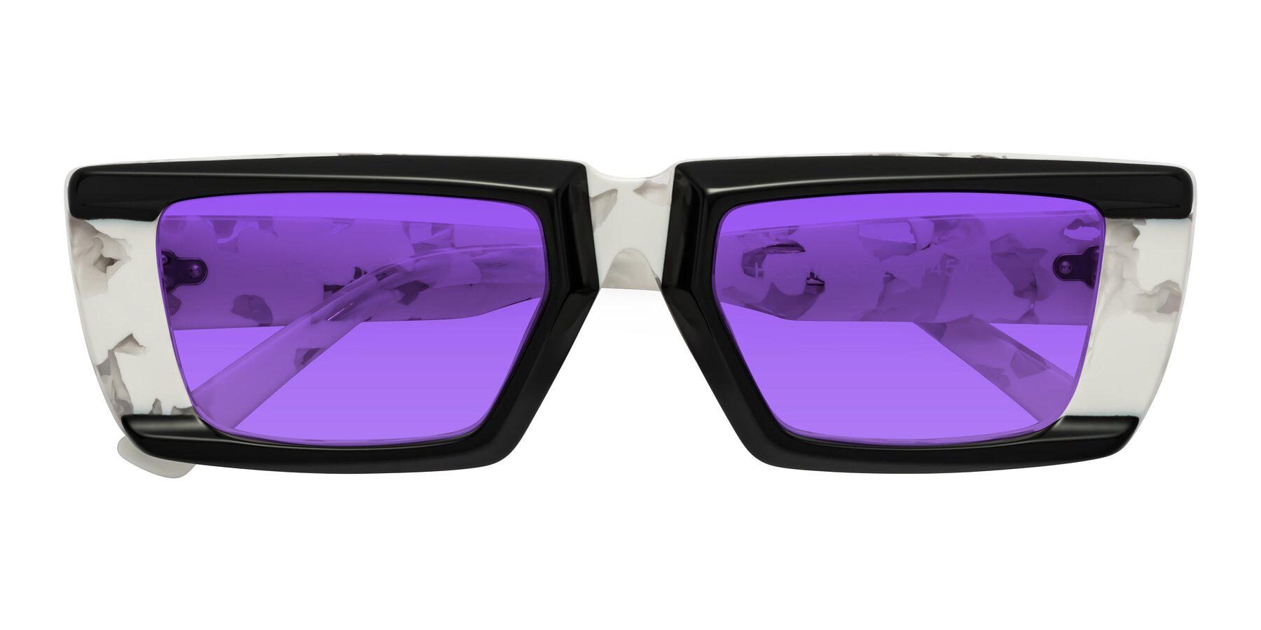 Folded Front of Hasan in Black-White Tortoise with Purple Tinted Lenses