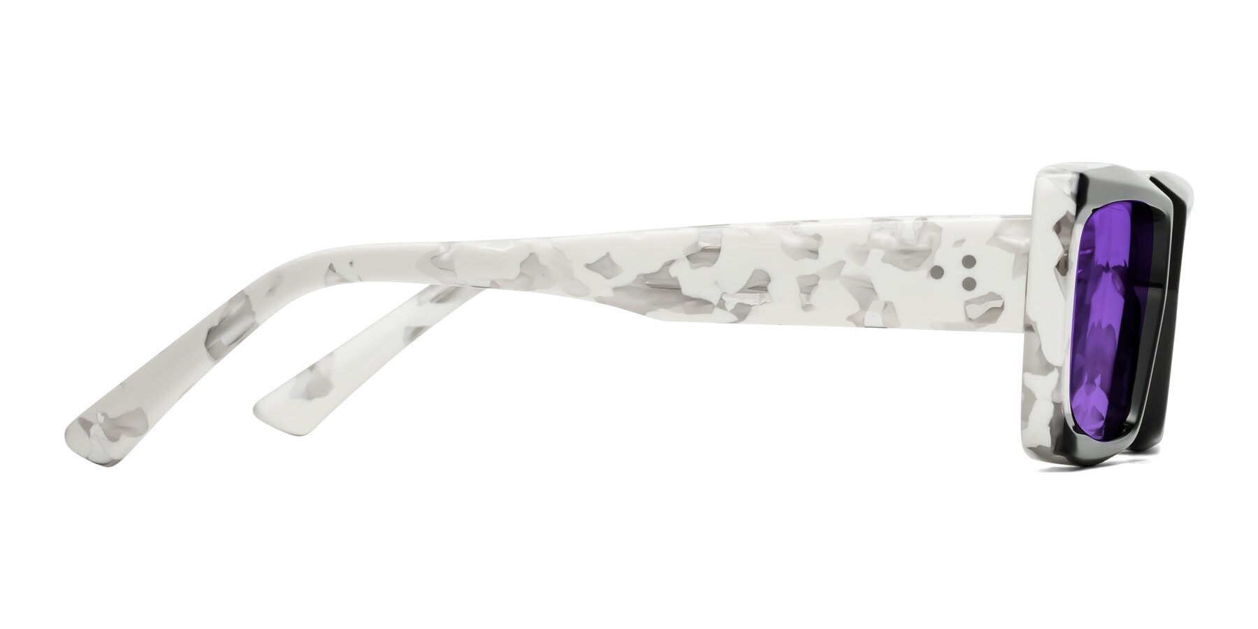 Side of Hasan in Black-White Tortoise with Purple Tinted Lenses