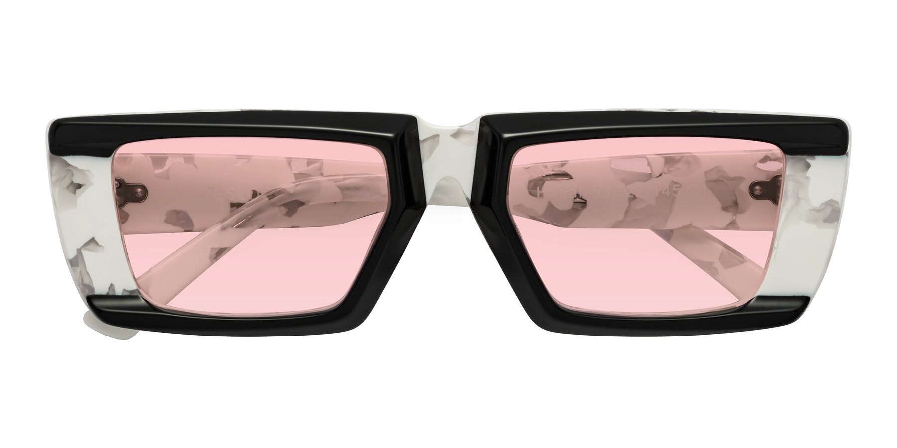 Folded Front of Hasan in Black-White Tortoise with Light Garnet Tinted Lenses