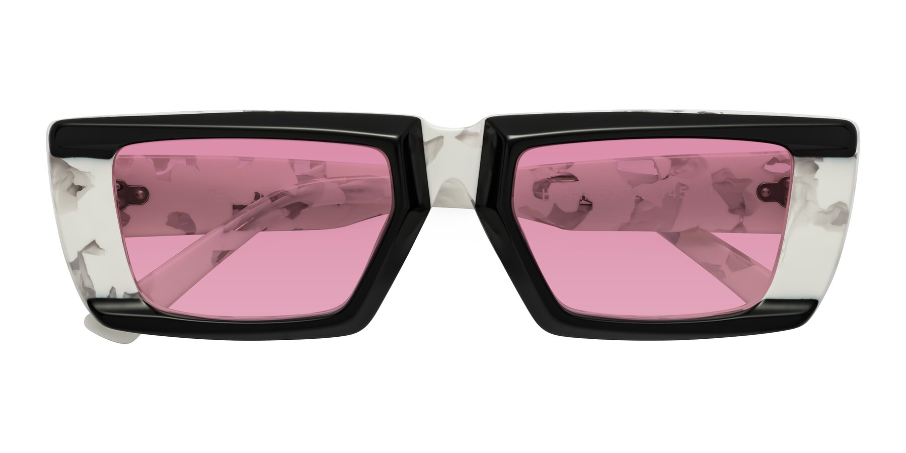 Folded Front of Hasan in Black-White Tortoise with Medium Wine Tinted Lenses