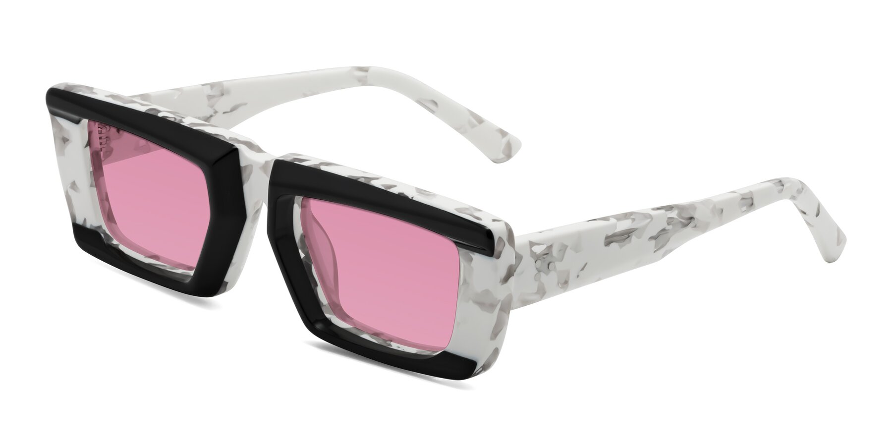 Angle of Hasan in Black-White Tortoise with Medium Wine Tinted Lenses