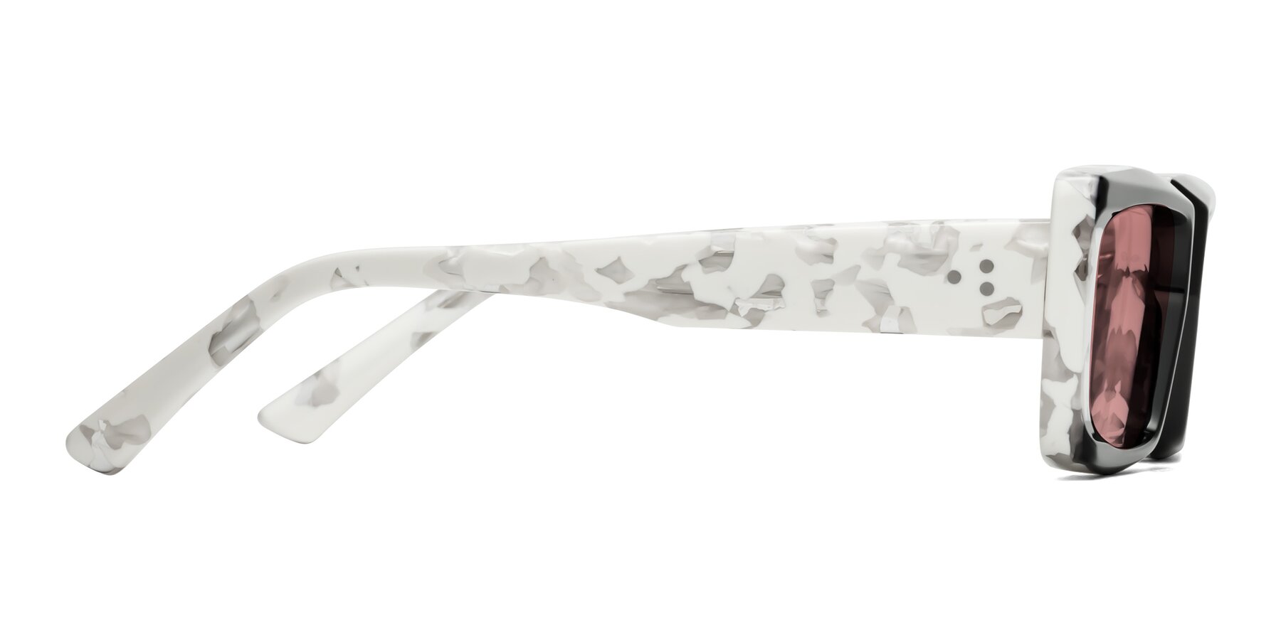 Side of Hasan in Black-White Tortoise with Medium Garnet Tinted Lenses
