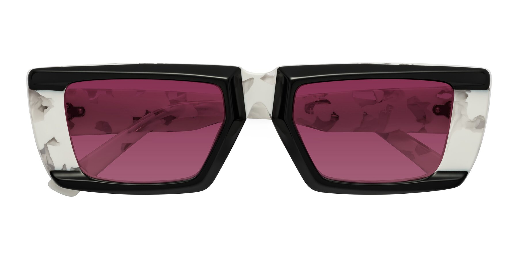 Folded Front of Hasan in Black-White Tortoise with Wine Tinted Lenses