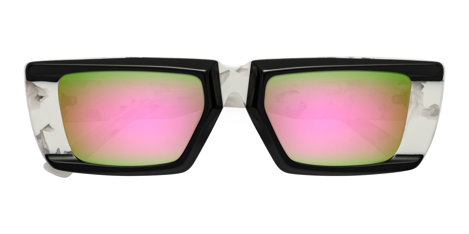 Folded Front of Hasan in Black-White Tortoise with Pink Mirrored Lenses