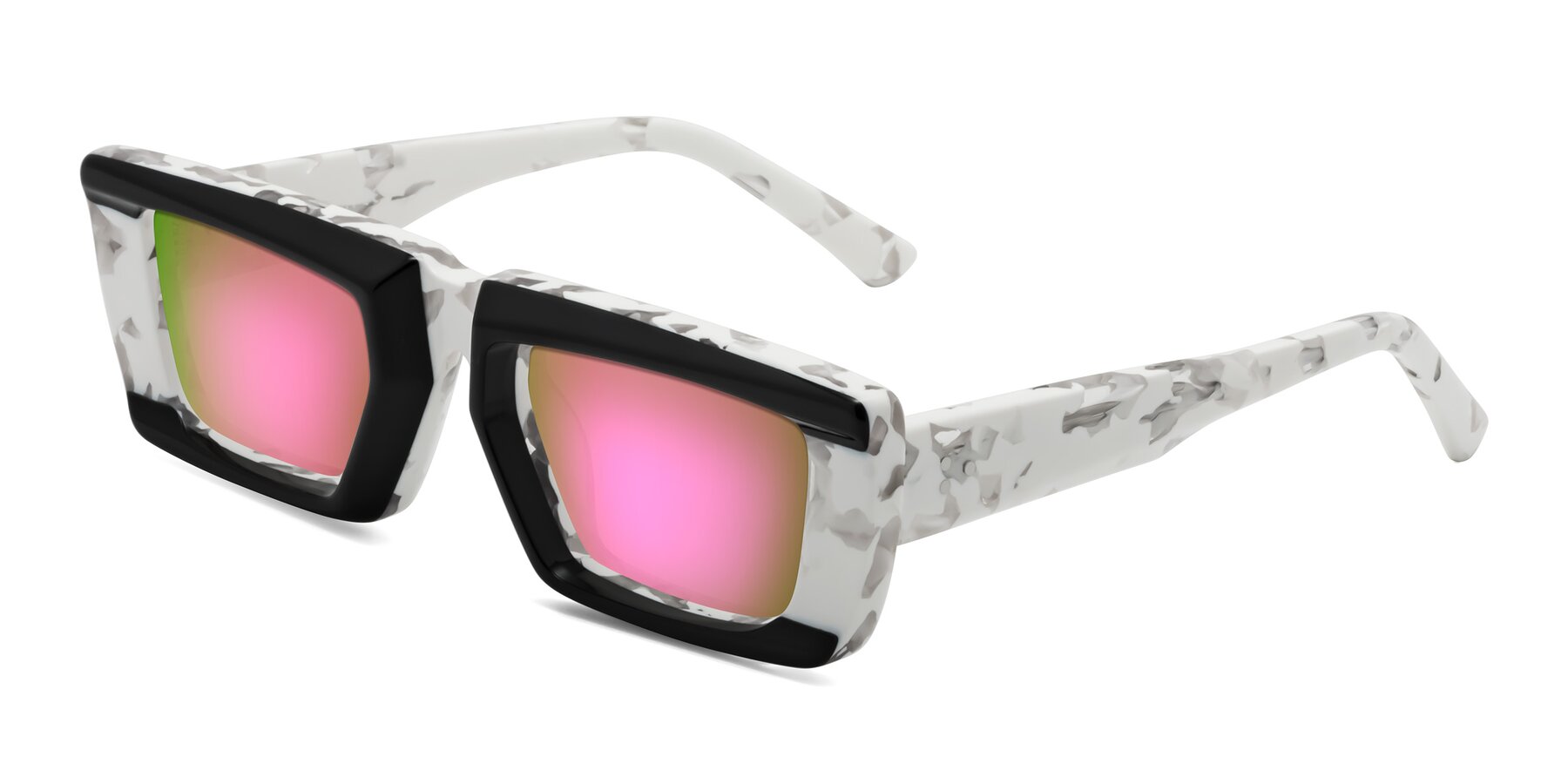 Angle of Hasan in Black-White Tortoise with Pink Mirrored Lenses