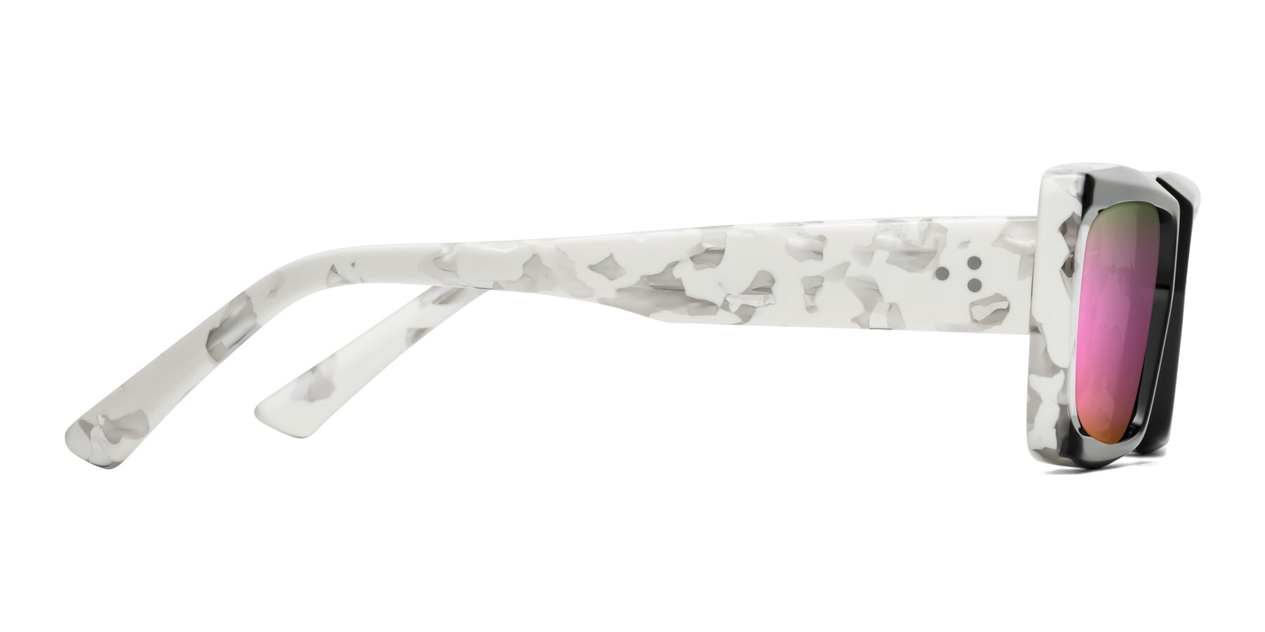 Side of Hasan in Black-White Tortoise with Pink Mirrored Lenses