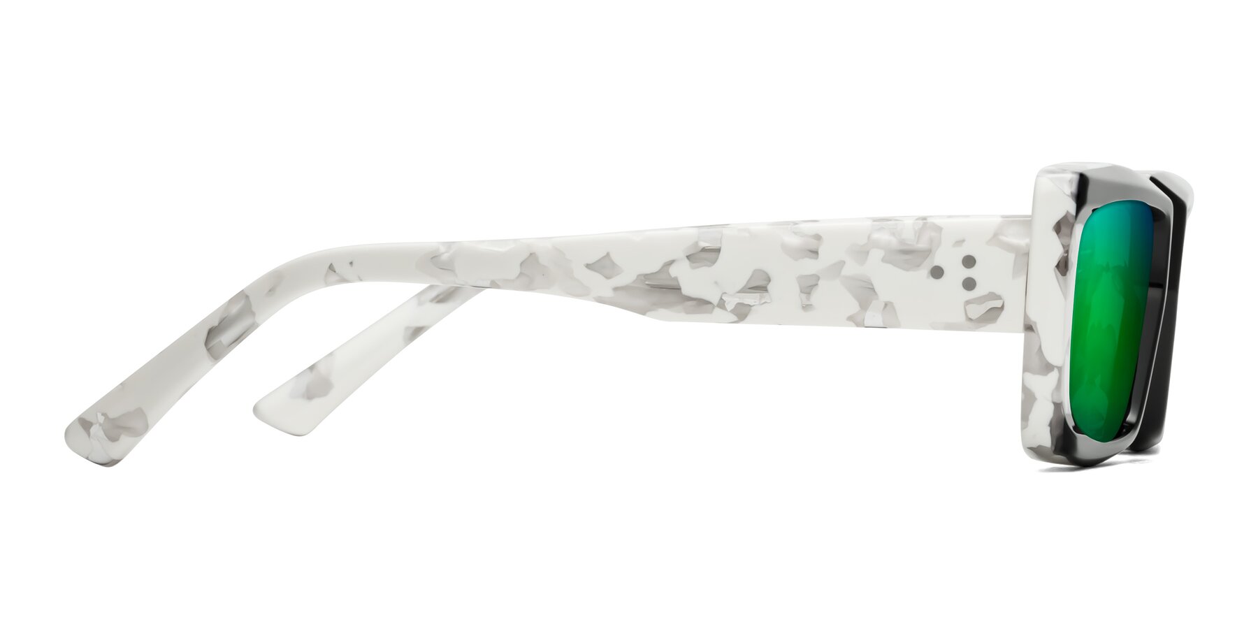 Side of Hasan in Black-White Tortoise with Green Mirrored Lenses