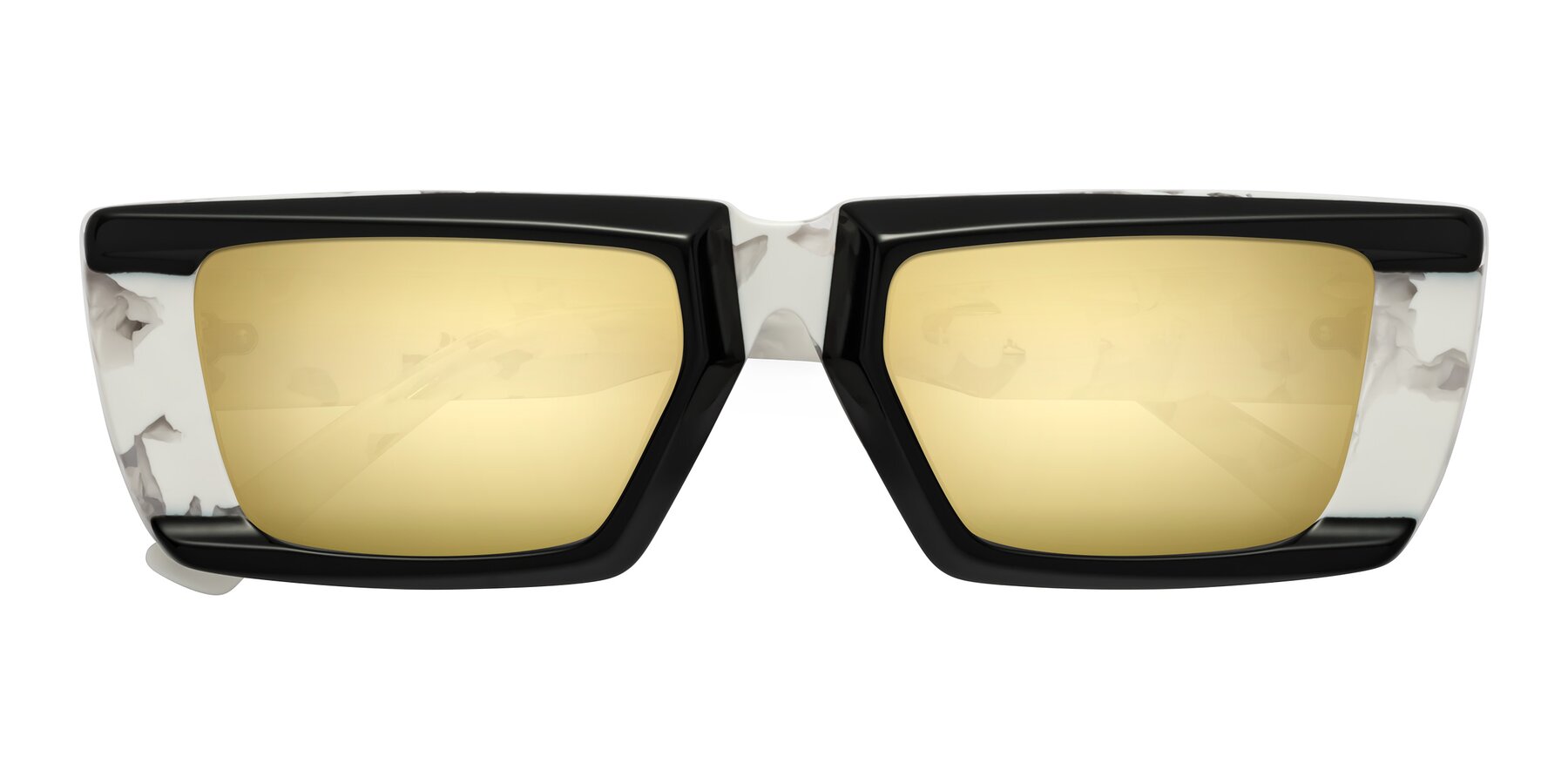 Folded Front of Hasan in Black-White Tortoise with Gold Mirrored Lenses
