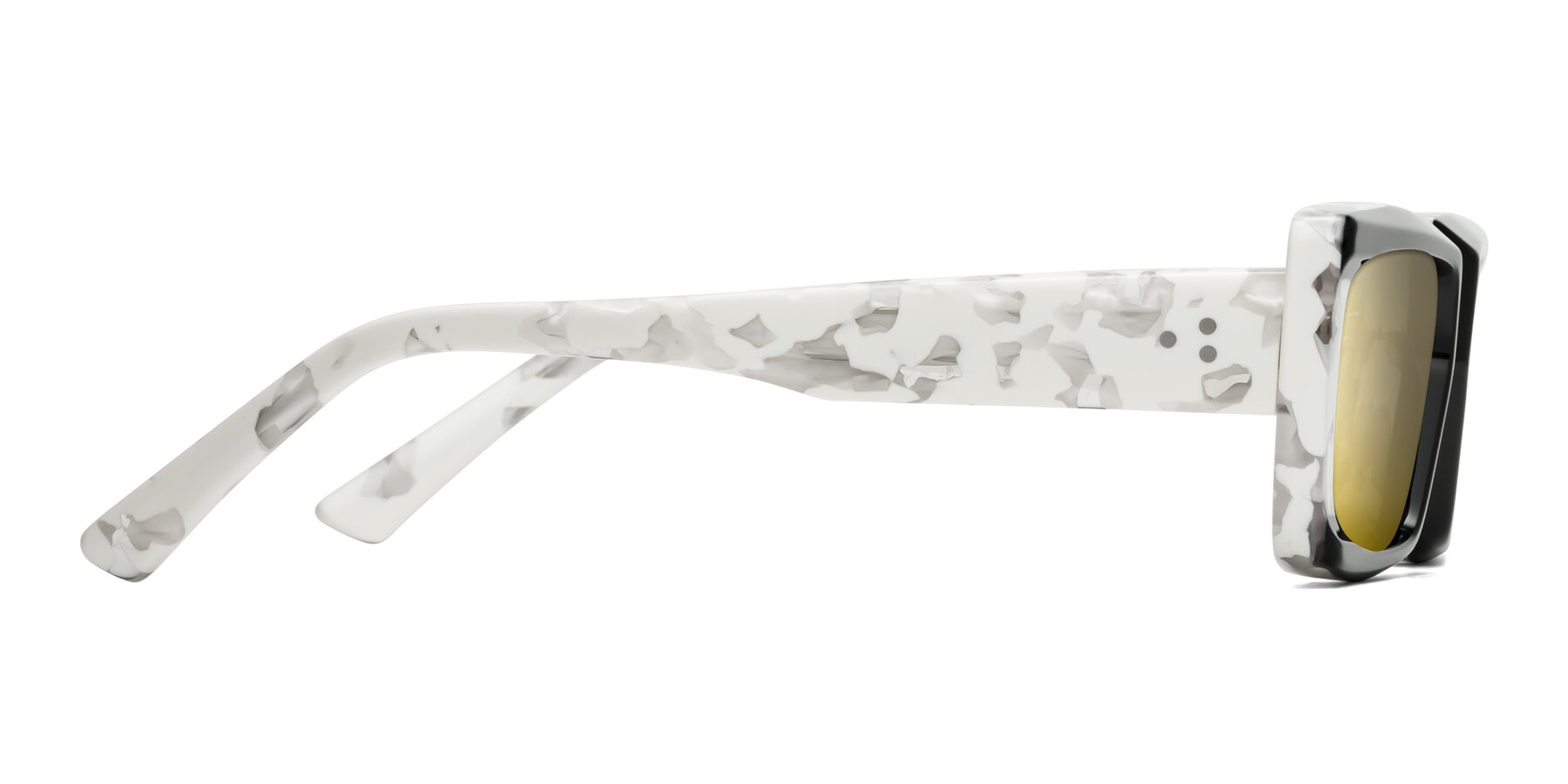 Side of Hasan in Black-White Tortoise with Gold Mirrored Lenses