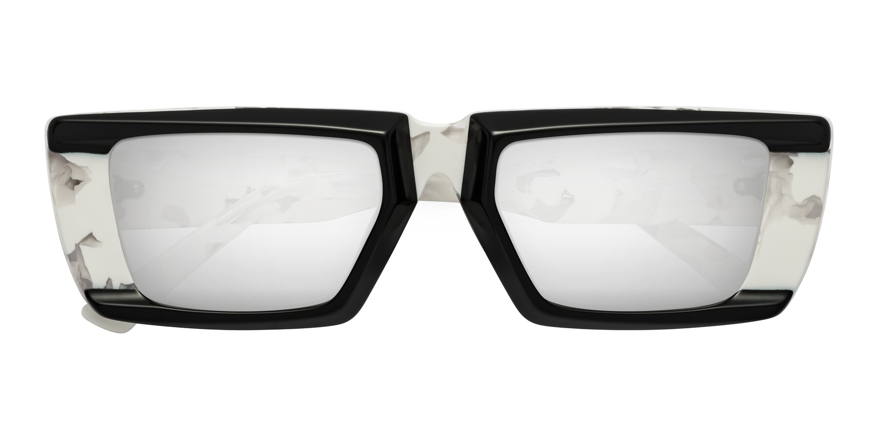 Folded Front of Hasan in Black-White Tortoise with Silver Mirrored Lenses