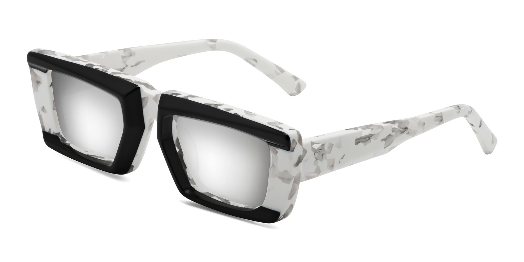 Angle of Hasan in Black-White Tortoise with Silver Mirrored Lenses