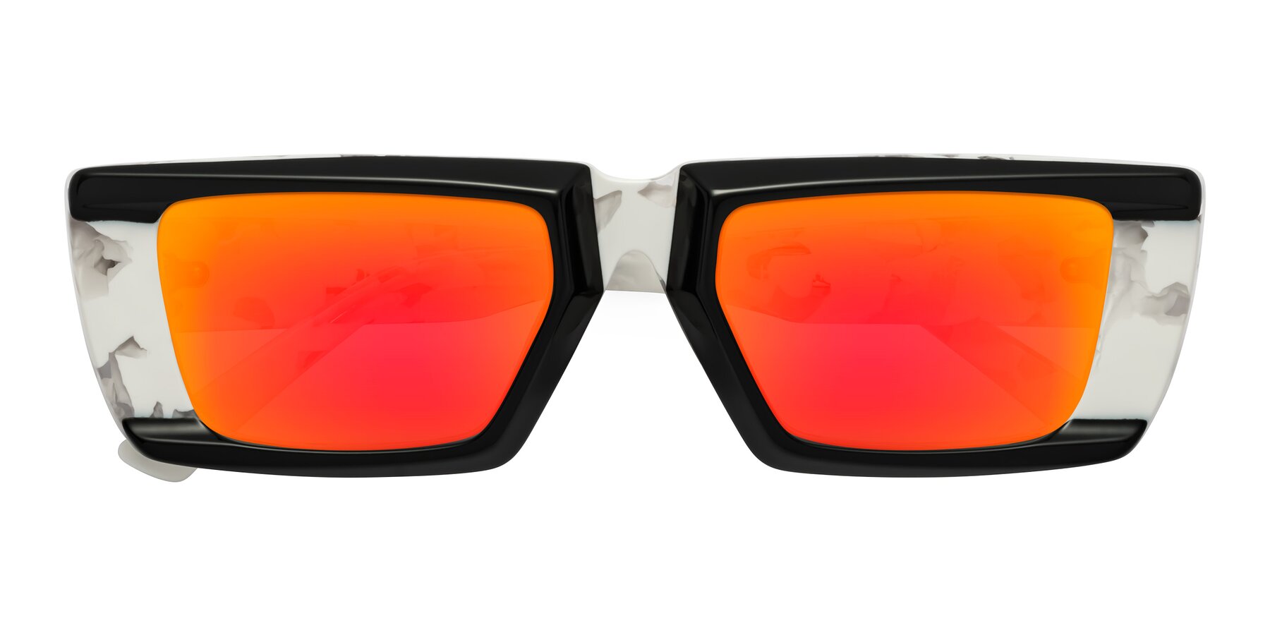 Folded Front of Hasan in Black-White Tortoise with Red Gold Mirrored Lenses