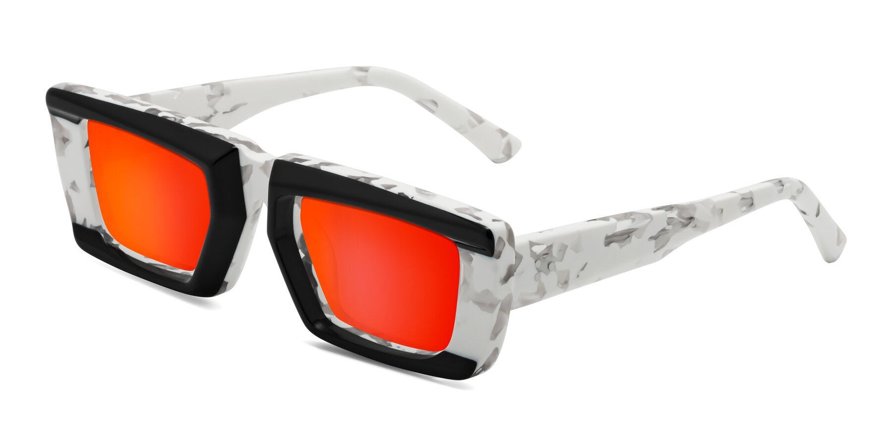 Angle of Hasan in Black-White Tortoise with Red Gold Mirrored Lenses