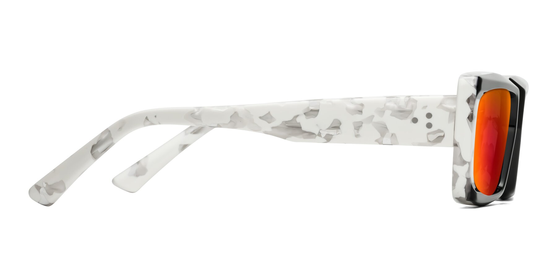 Side of Hasan in Black-White Tortoise with Red Gold Mirrored Lenses