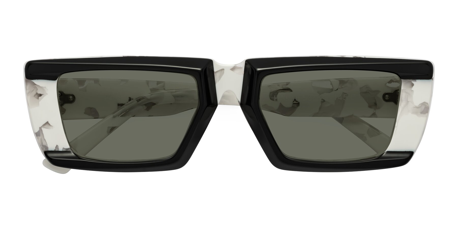 Folded Front of Hasan in Black-White Tortoise with Gray Polarized Lenses