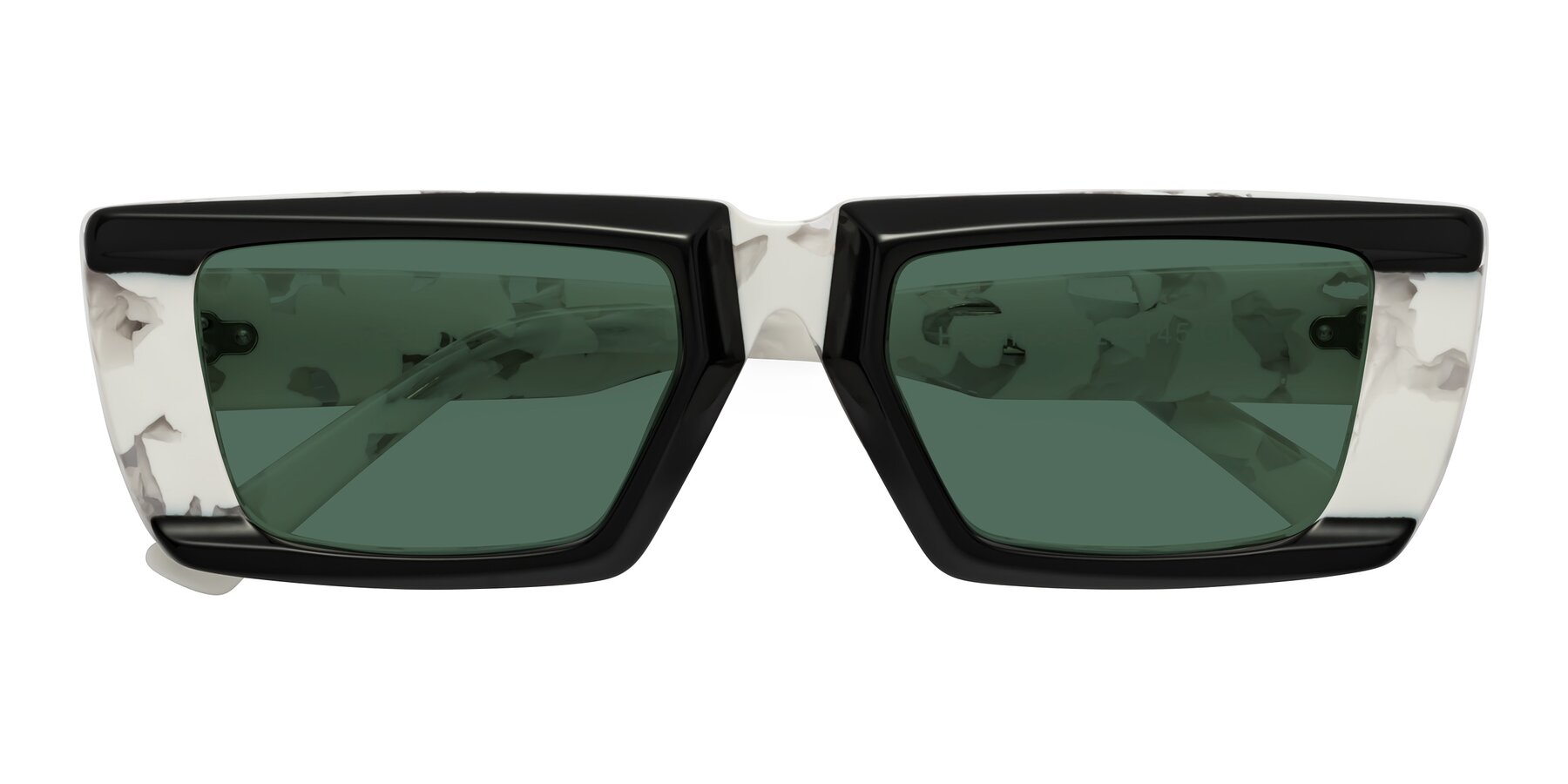 Folded Front of Hasan in Black-White Tortoise with Green Polarized Lenses