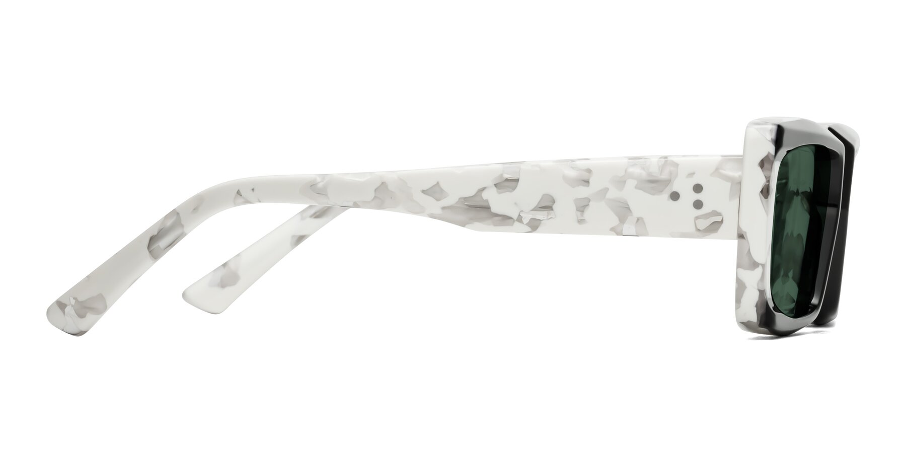 Side of Hasan in Black-White Tortoise with Green Polarized Lenses