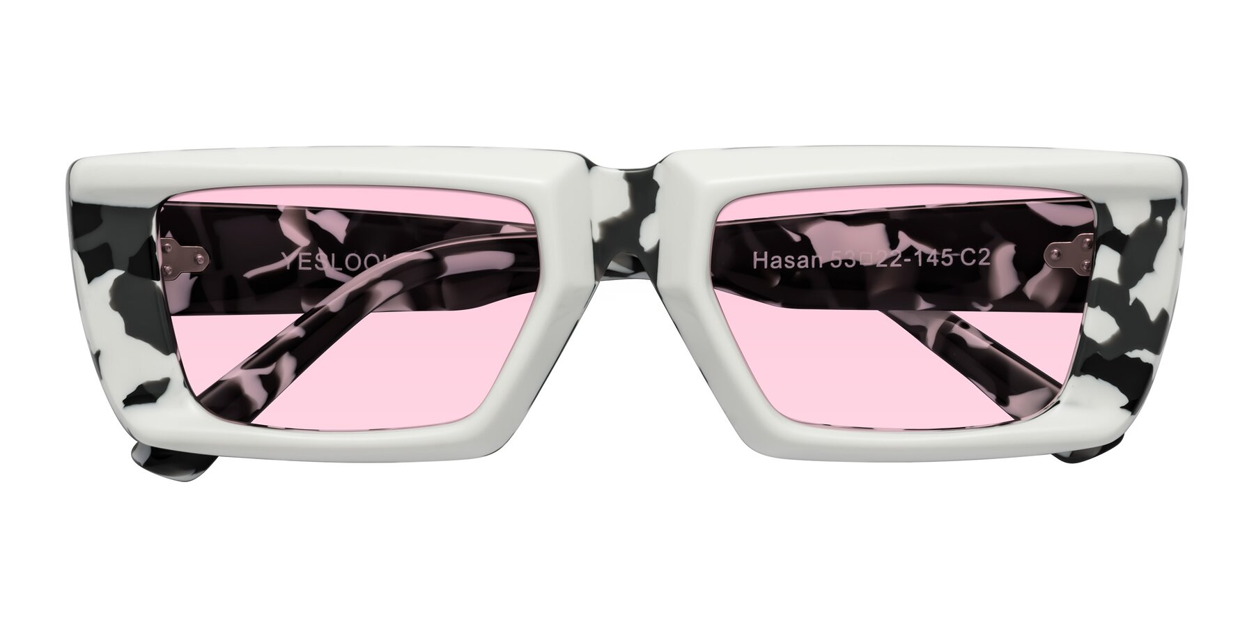 Folded Front of Hasan in White-Black Tortoise with Light Pink Tinted Lenses