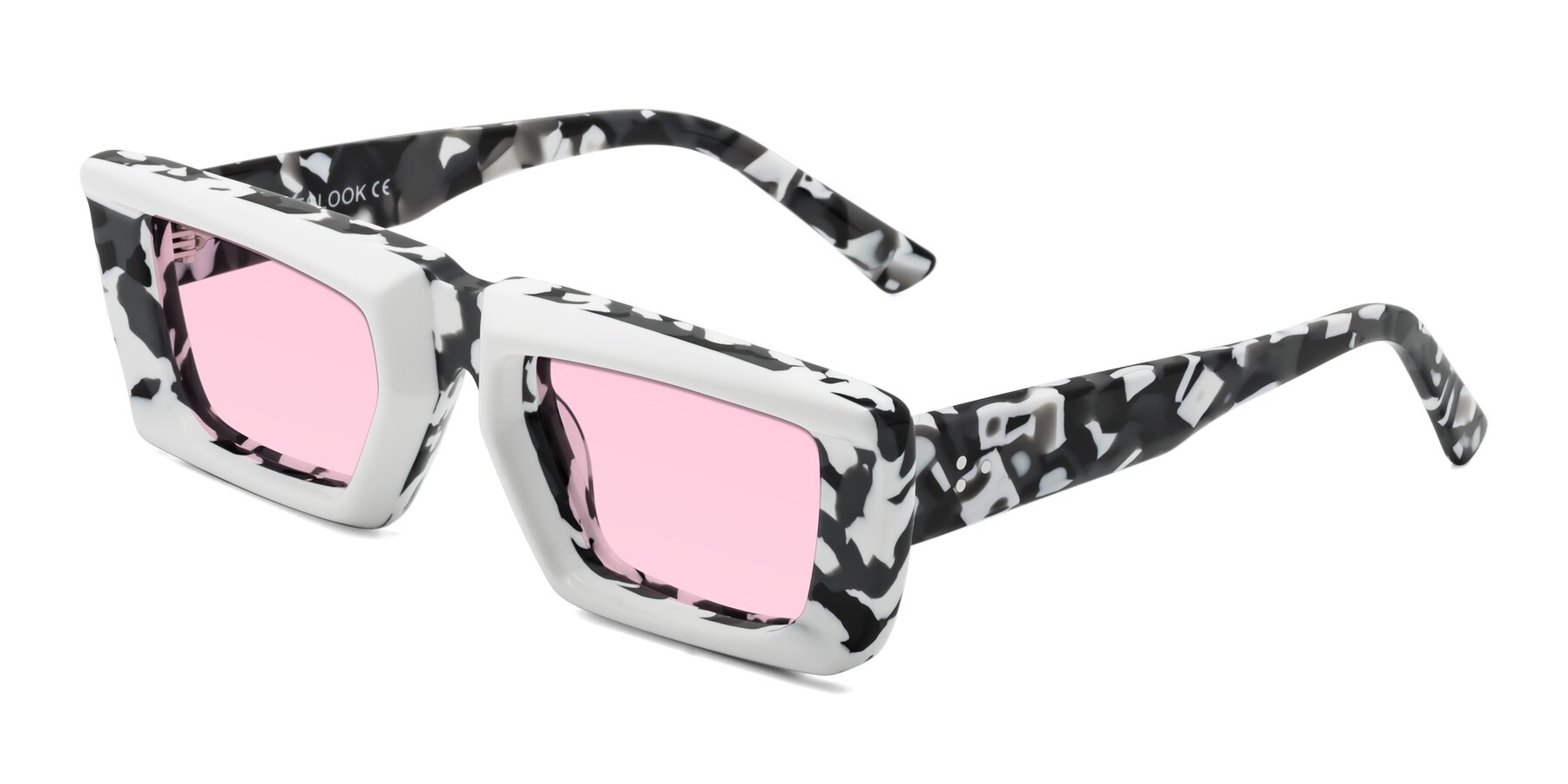 Angle of Hasan in White-Black Tortoise with Light Pink Tinted Lenses