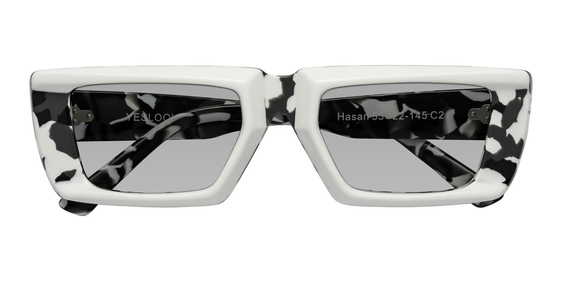 Folded Front of Hasan in White-Black Tortoise with Light Gray Tinted Lenses