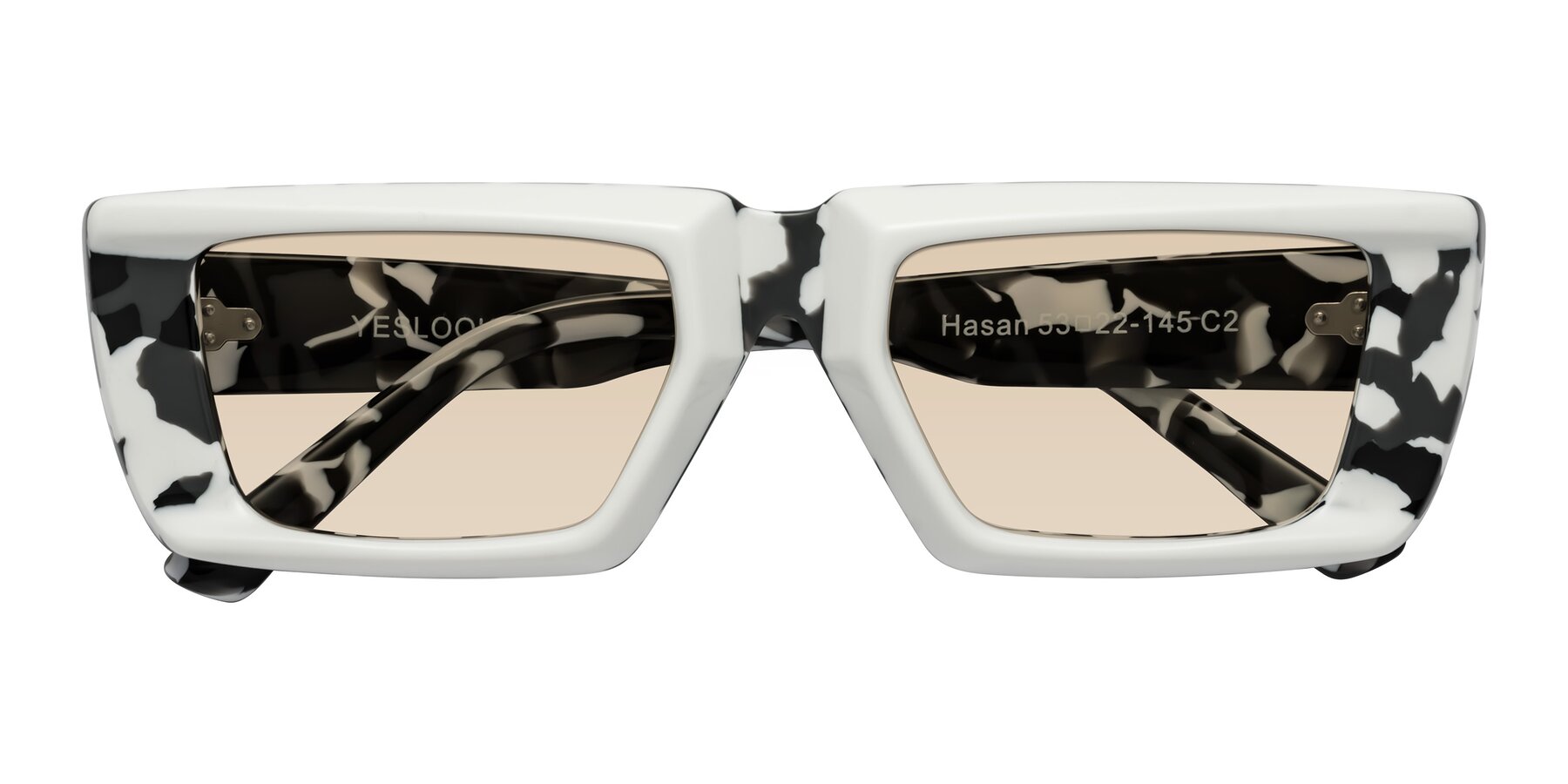 Folded Front of Hasan in White-Black Tortoise with Light Brown Tinted Lenses