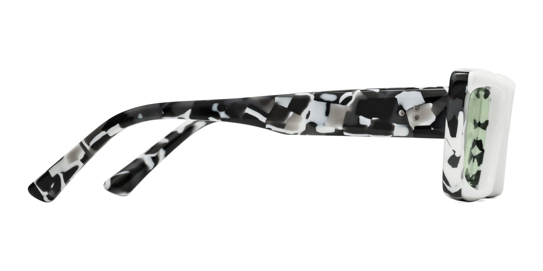Side of Hasan in White-Black Tortoise with Light Green Tinted Lenses