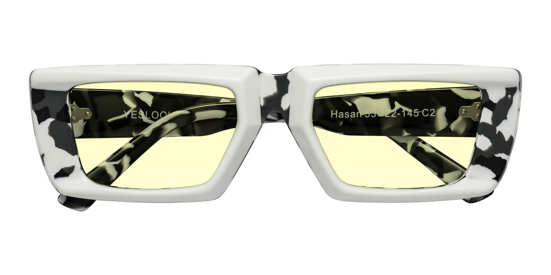 Folded Front of Hasan in White-Black Tortoise with Light Yellow Tinted Lenses