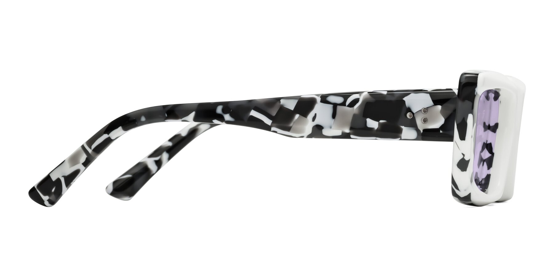 Side of Hasan in White-Black Tortoise with Light Purple Tinted Lenses