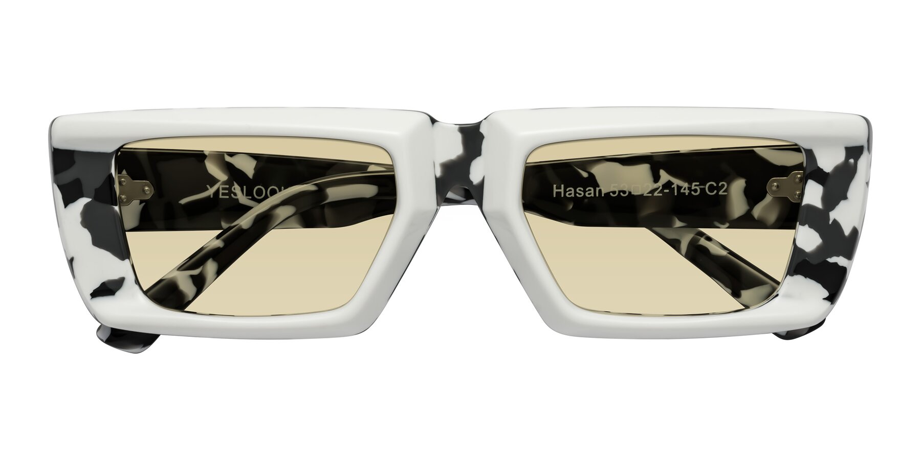 Folded Front of Hasan in White-Black Tortoise with Light Champagne Tinted Lenses