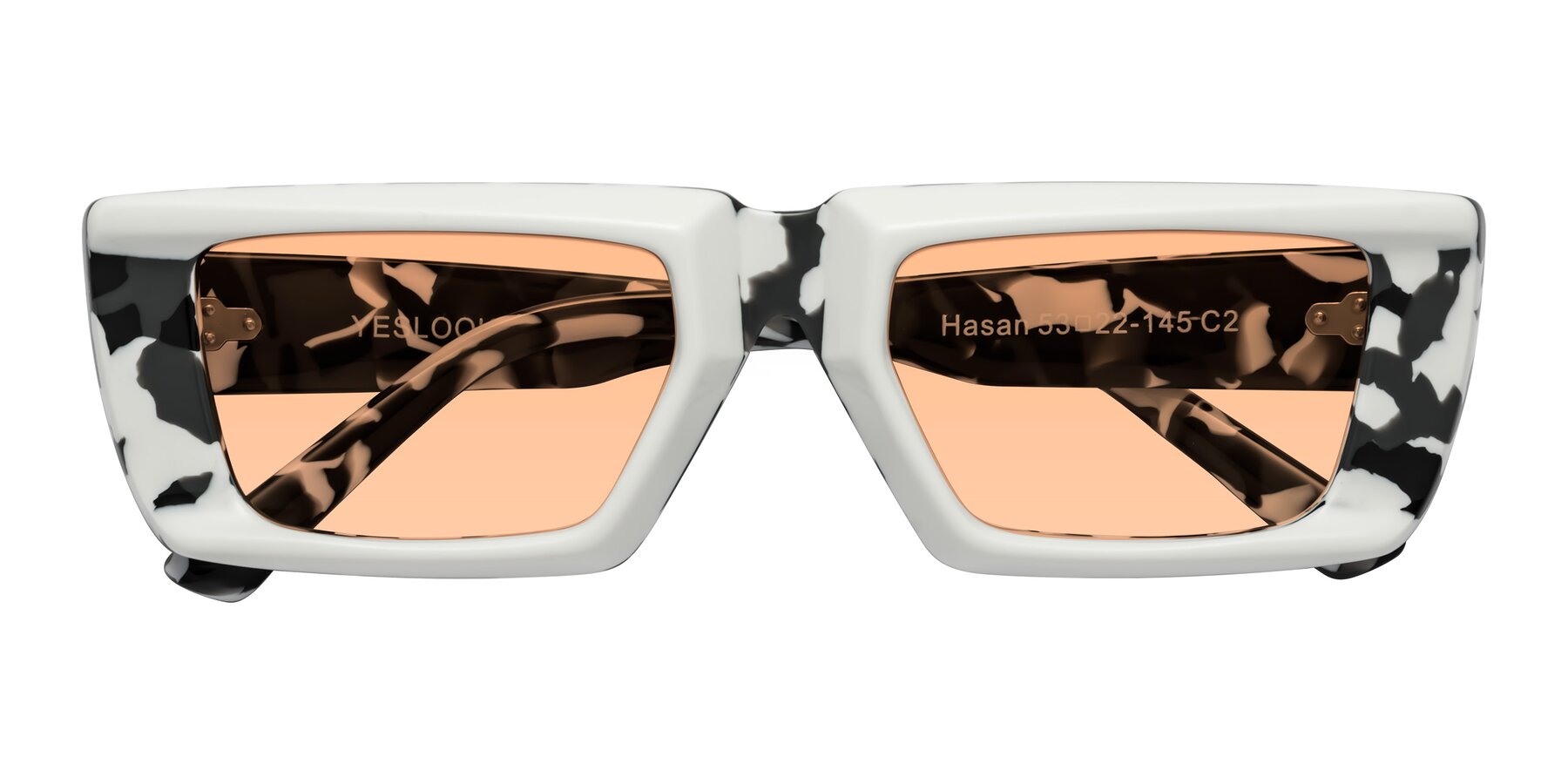 Folded Front of Hasan in White-Black Tortoise with Light Orange Tinted Lenses